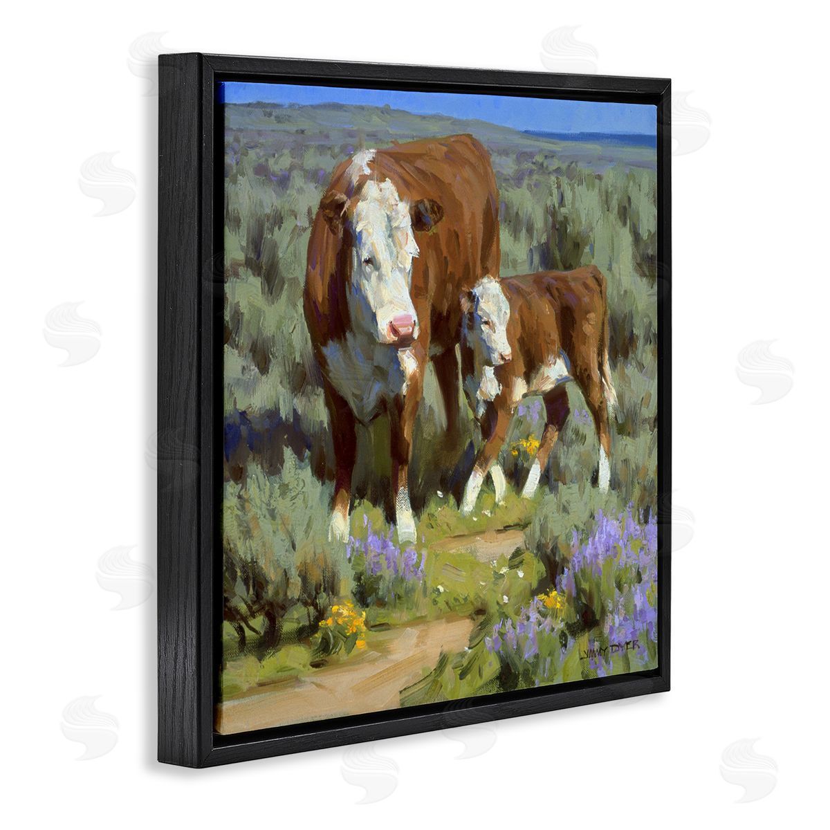 Jimmy Dyer Cattle In Lush Countryside Pasture Black Floating Frame Canvas Wall Art Print
