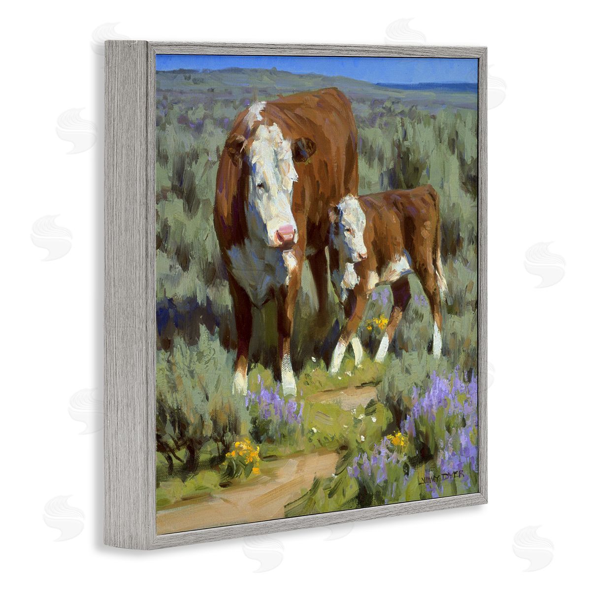 Jimmy Dyer Cattle In Lush Countryside Pasture Gray Framed Glicee Wall Art Print