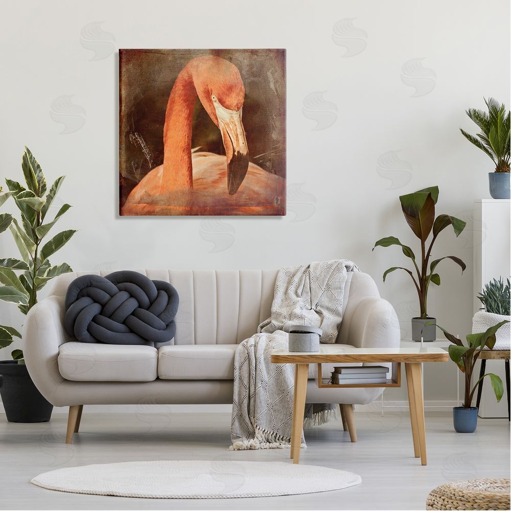 Graffitee Studios Vintage Flamingo Animal Portrait Canvas Wall Art in Room
