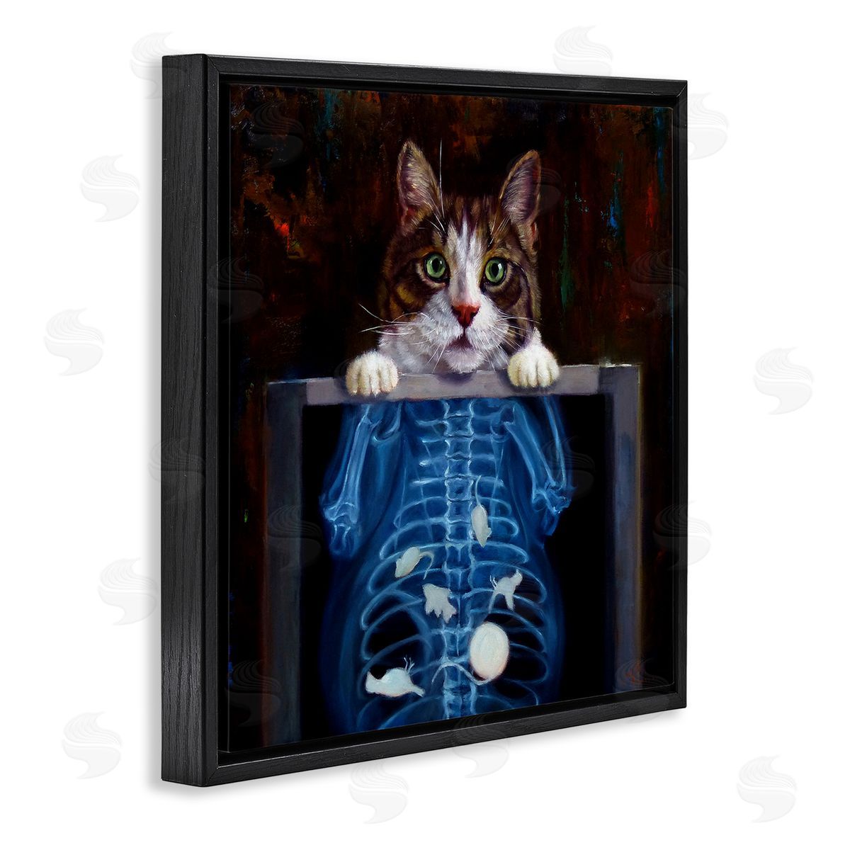 Lucia Heffernan Funny Cat X-Ray Mice Black Floating Frame Canvas Wall Art Print