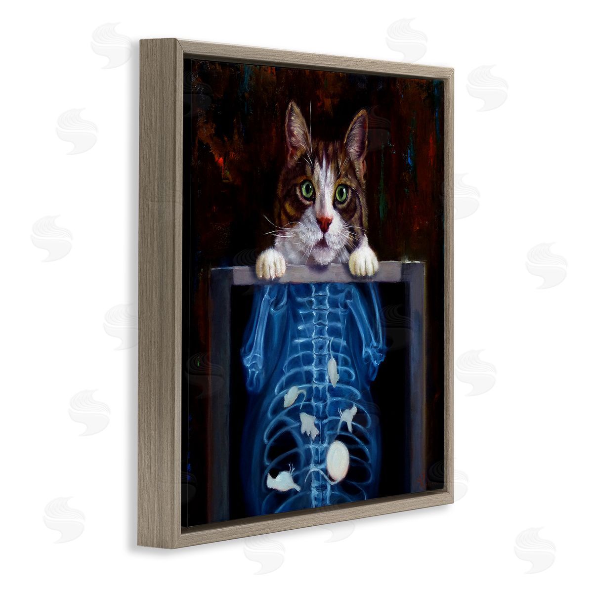 Lucia Heffernan Funny Cat X-Ray Mice Brown Floating Frame Canvas Wall Art Print