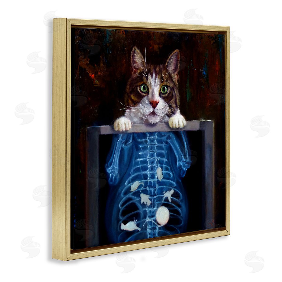 Lucia Heffernan Funny Cat X-Ray Mice Gold Floating Frame Canvas Wall Art Print