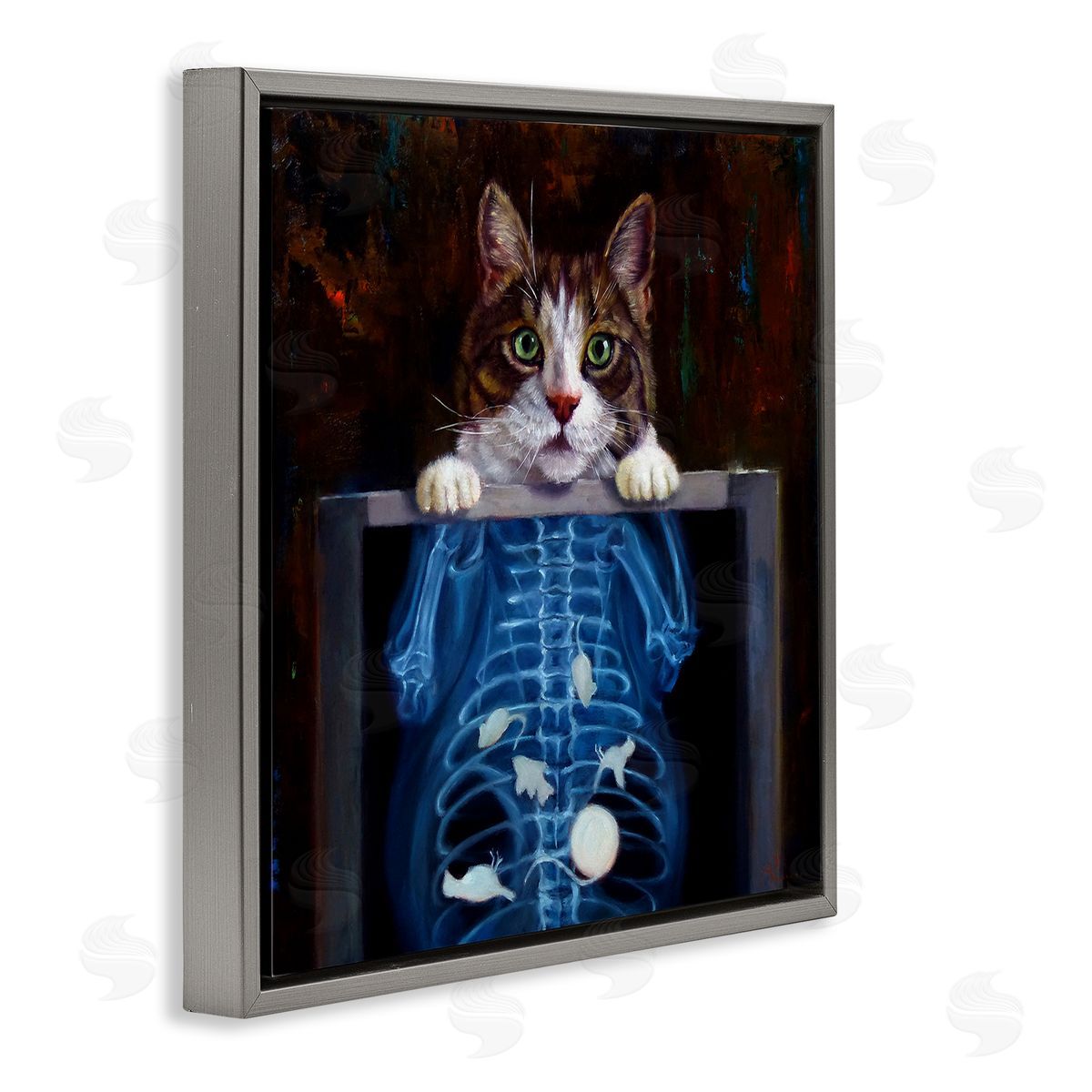 Lucia Heffernan Funny Cat X-Ray Mice Gray Floating Frame Canvas Wall Art Print