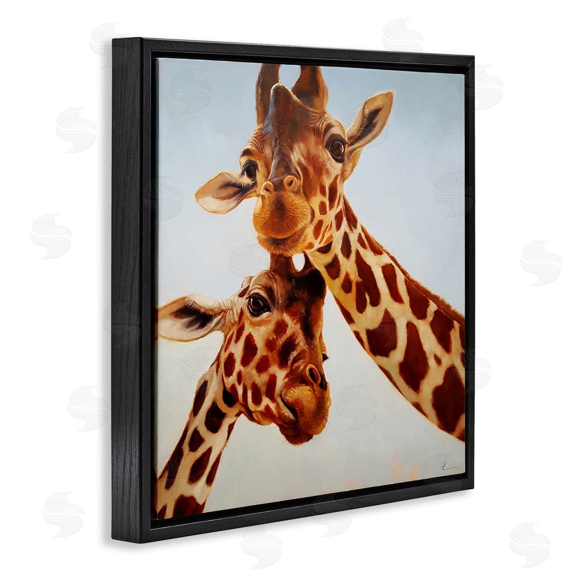 Lucia Heffernan Happy Giraffe Duo Portrait Black Floating Frame Canvas Wall Art Print