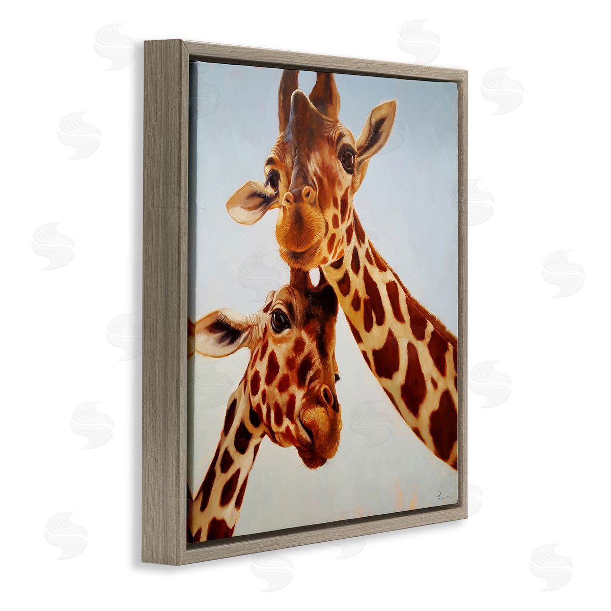 Lucia Heffernan Happy Giraffe Duo Portrait Brown Floating Frame Canvas Wall Art Print