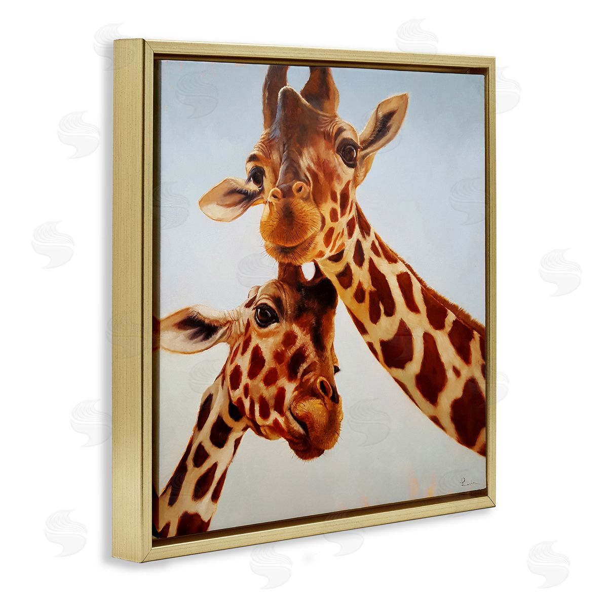 Lucia Heffernan Happy Giraffe Duo Portrait Gold Floating Frame Canvas Wall Art Print