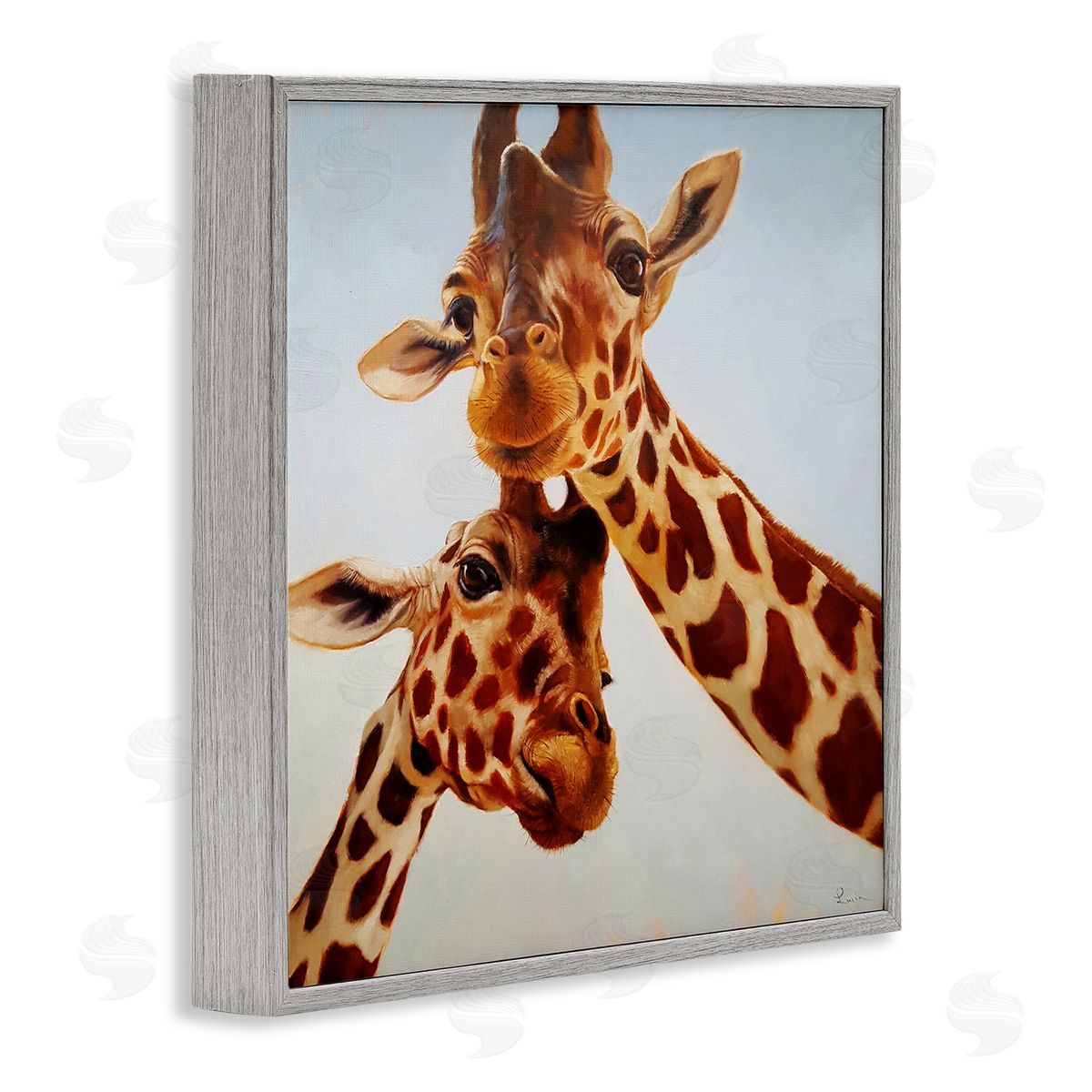 Lucia Heffernan Happy Giraffe Duo Portrait Gray Framed Glicee Wall Art Print