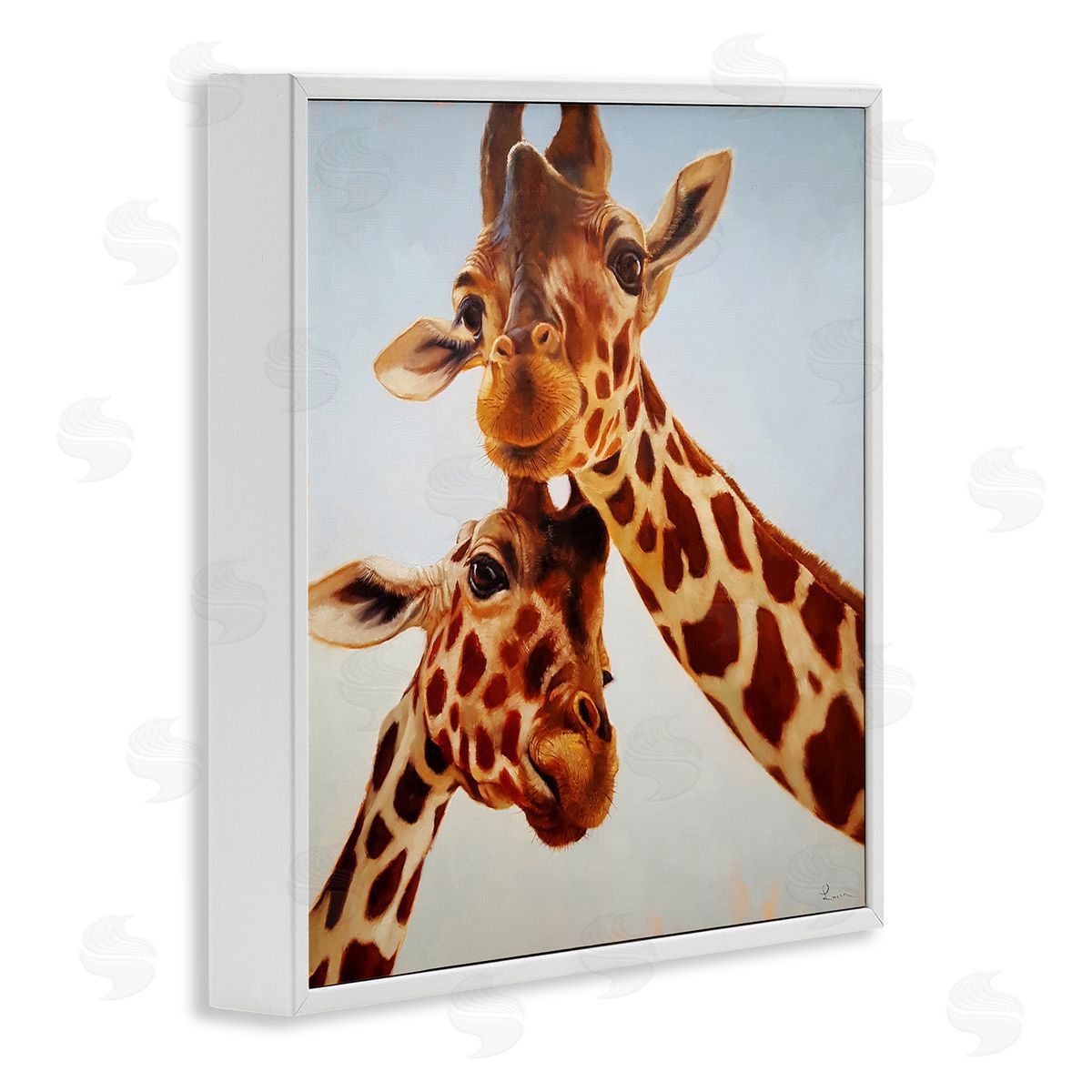 Lucia Heffernan Happy Giraffe Duo Portrait White Framed Glicee Wall Art Print
