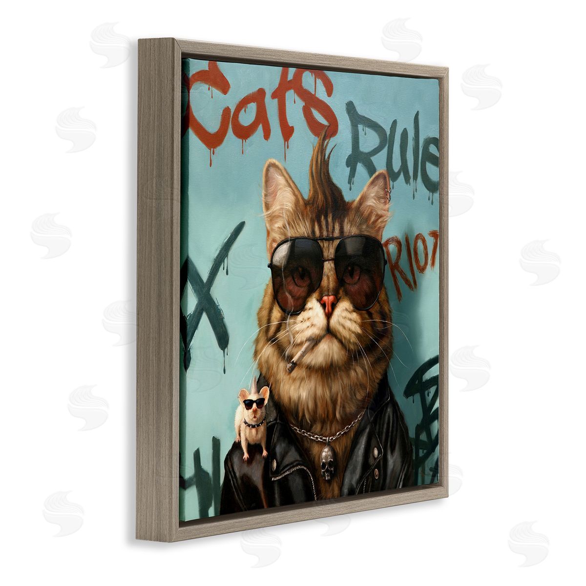 Lucia Heffernan Cats Rule Graffiti Urban Animals Brown Floating Frame Canvas Wall Art Print