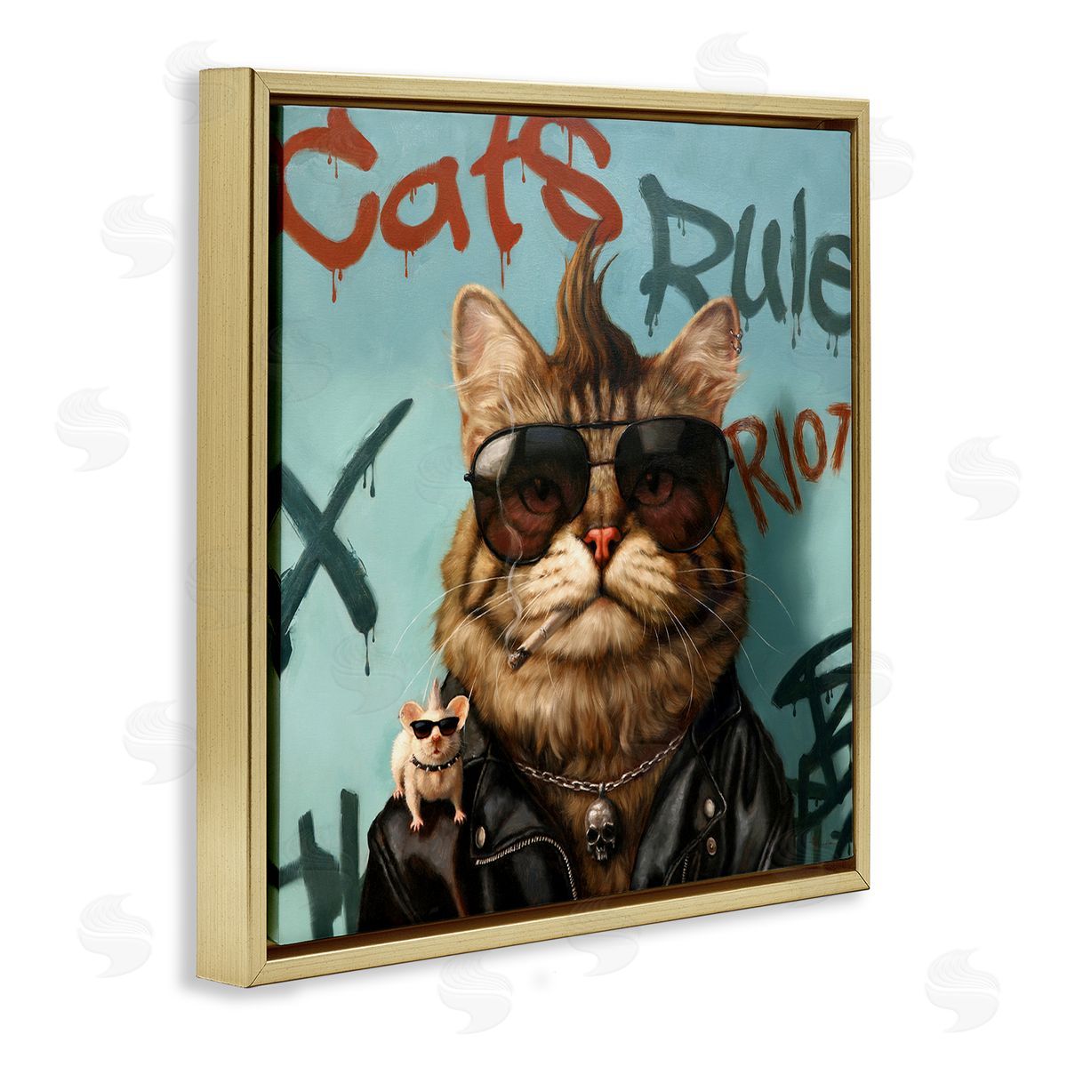 Lucia Heffernan Cats Rule Graffiti Urban Animals Gold Floating Frame Canvas Wall Art Print