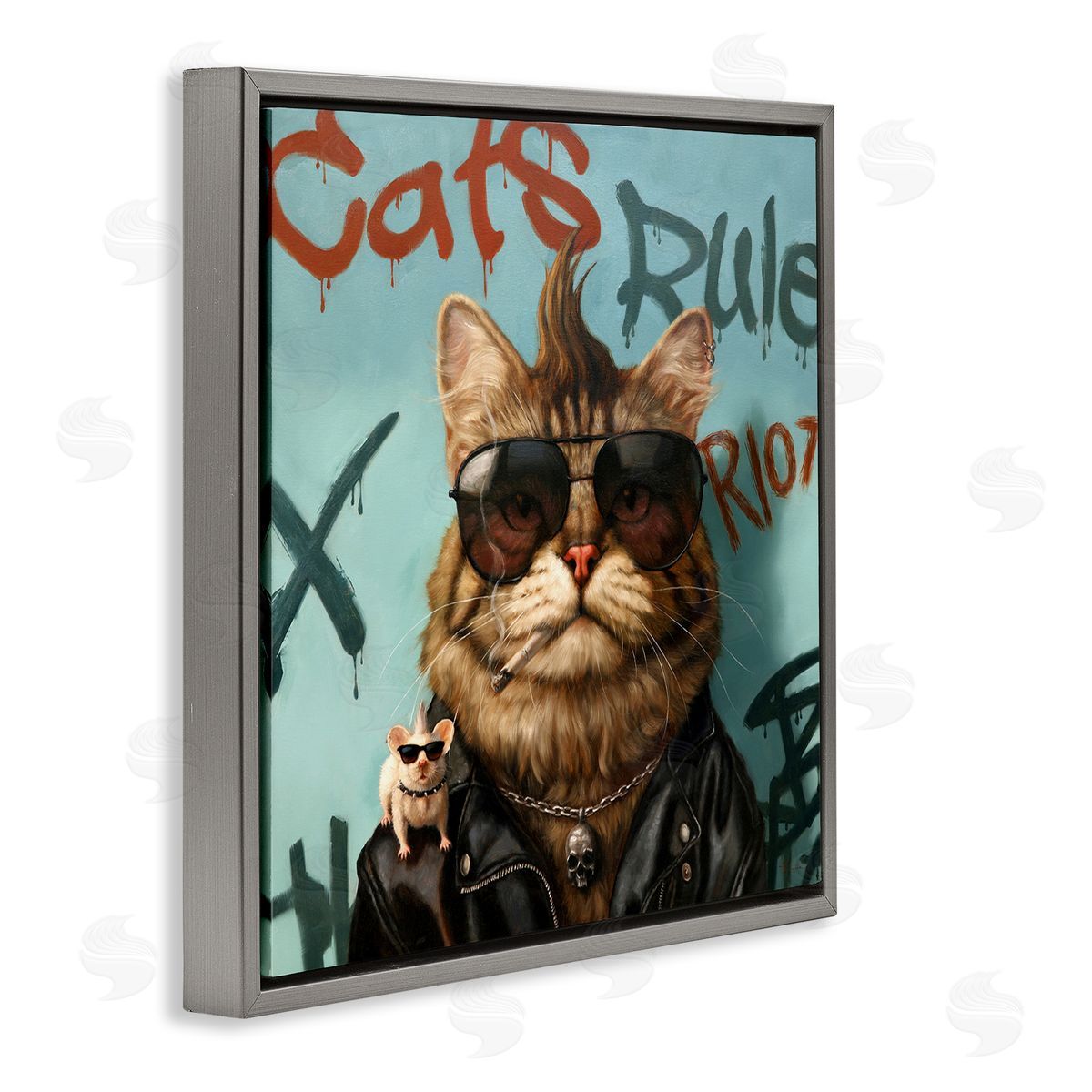 Lucia Heffernan Cats Rule Graffiti Urban Animals Gray Floating Frame Canvas Wall Art Print