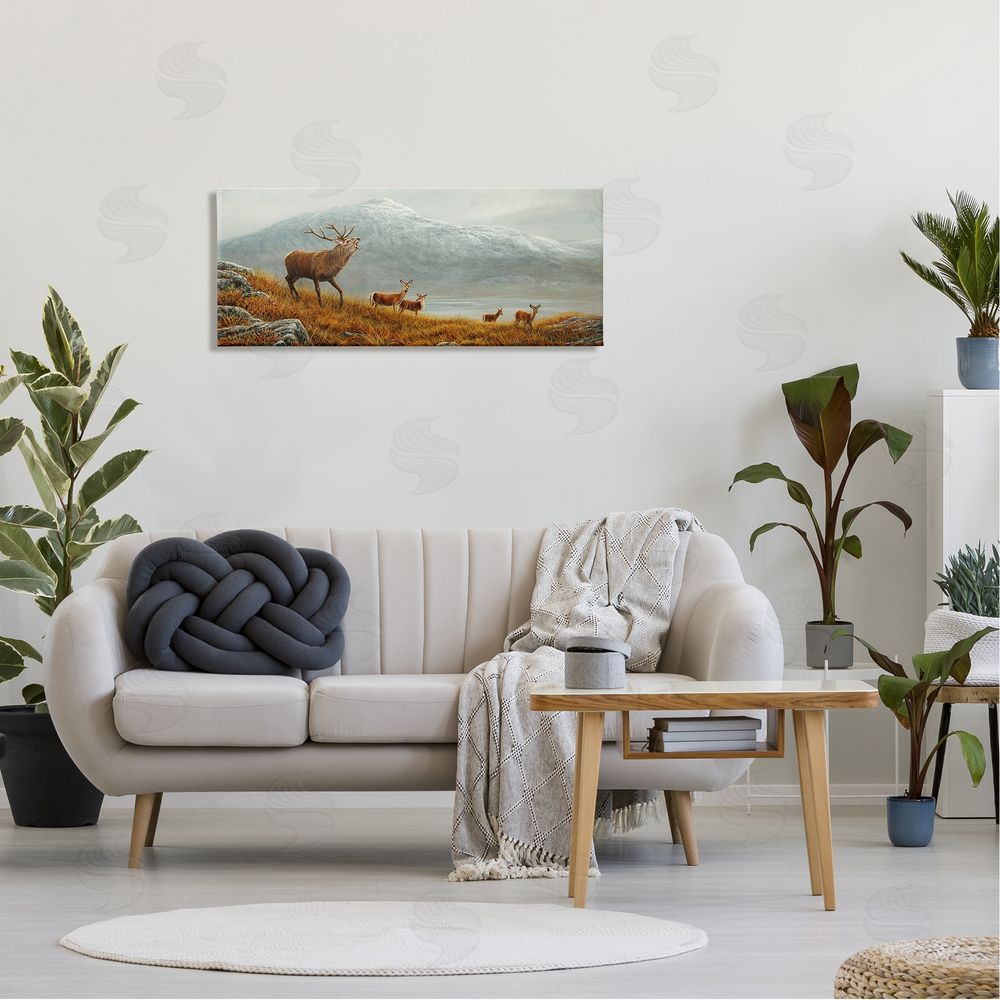 Jeremy Paul Deer Herd Mountain Landscape Canvas Wall Art in Room