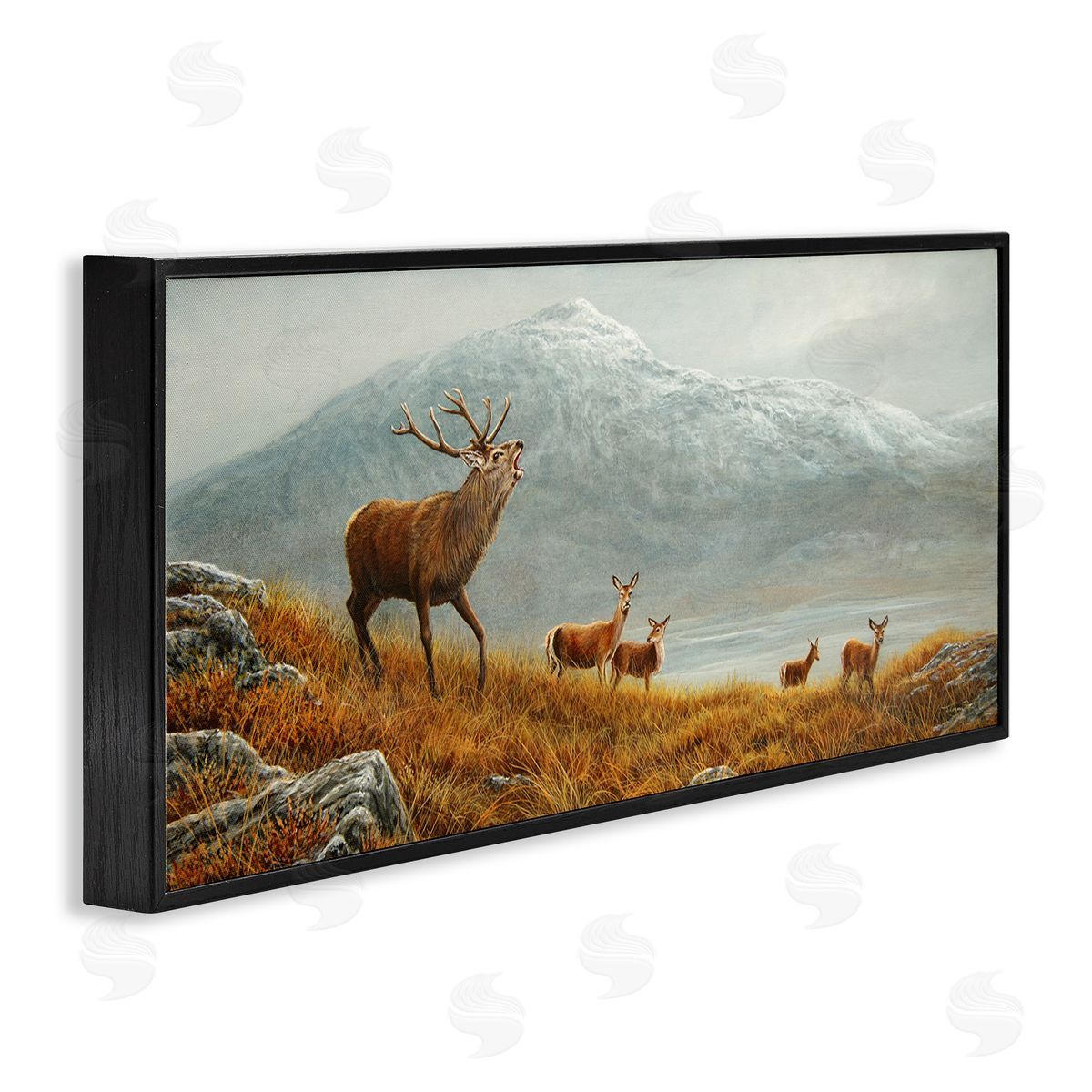 Jeremy Paul Deer Herd Mountain Landscape Black Framed Glicee Wall Art Print