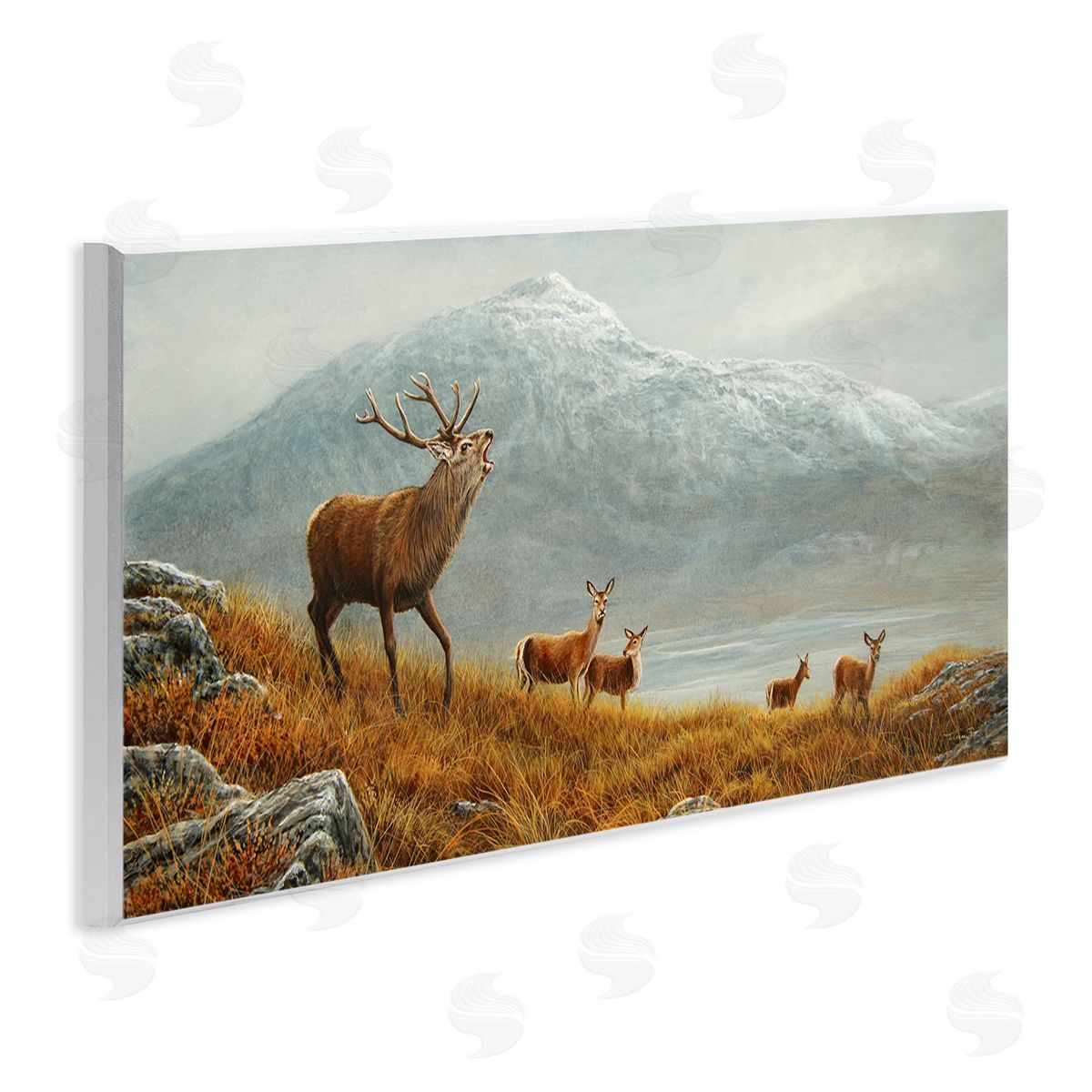 Jeremy Paul Deer Herd Mountain Landscape Wooden Wall Plaque Art Print