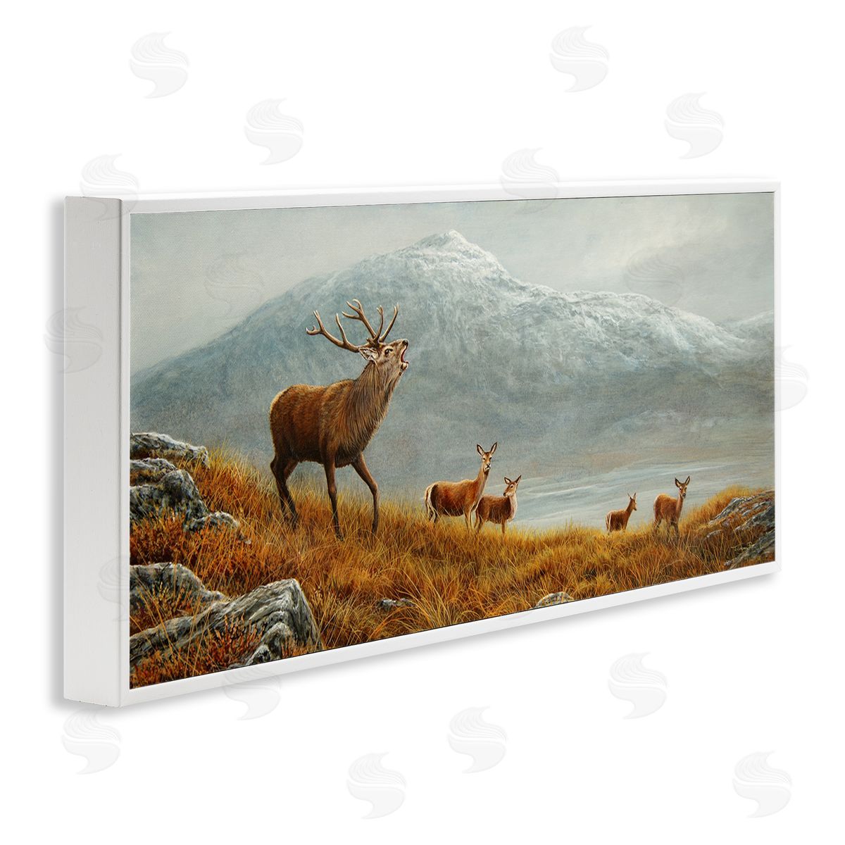 Jeremy Paul Deer Herd Mountain Landscape White Framed Glicee Wall Art Print