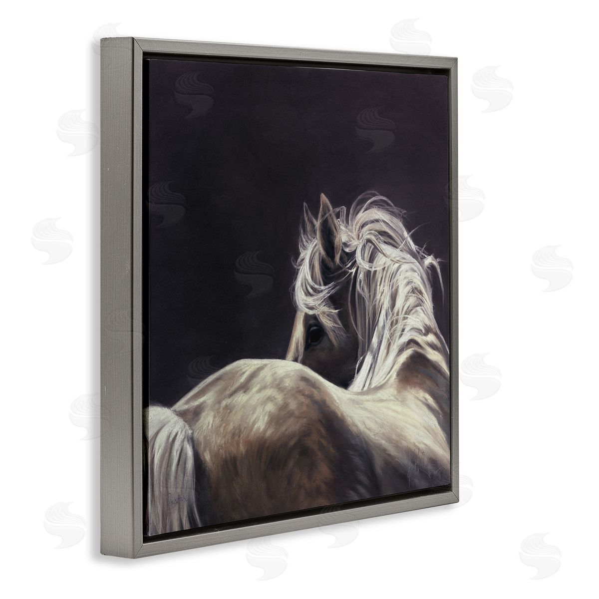Kim McElroy Windblown Horse Mane Portrait Gray Floating Frame Canvas Wall Art Print