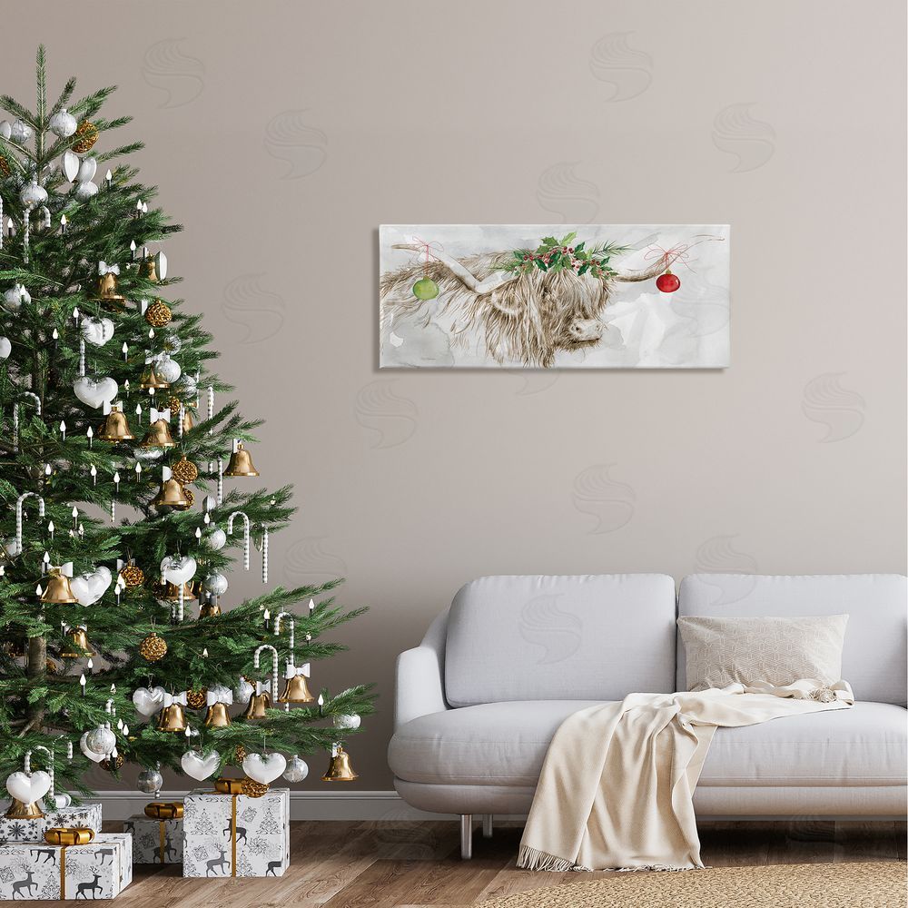 Carol Robinson Cattle with Christmas Ornaments Canvas Wall Art in Room