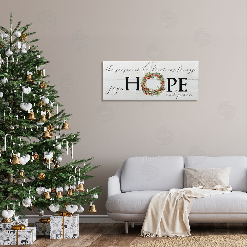 Sally Swatland Joy Hope & Peace Christmas Wreath Canvas Wall Art in Room