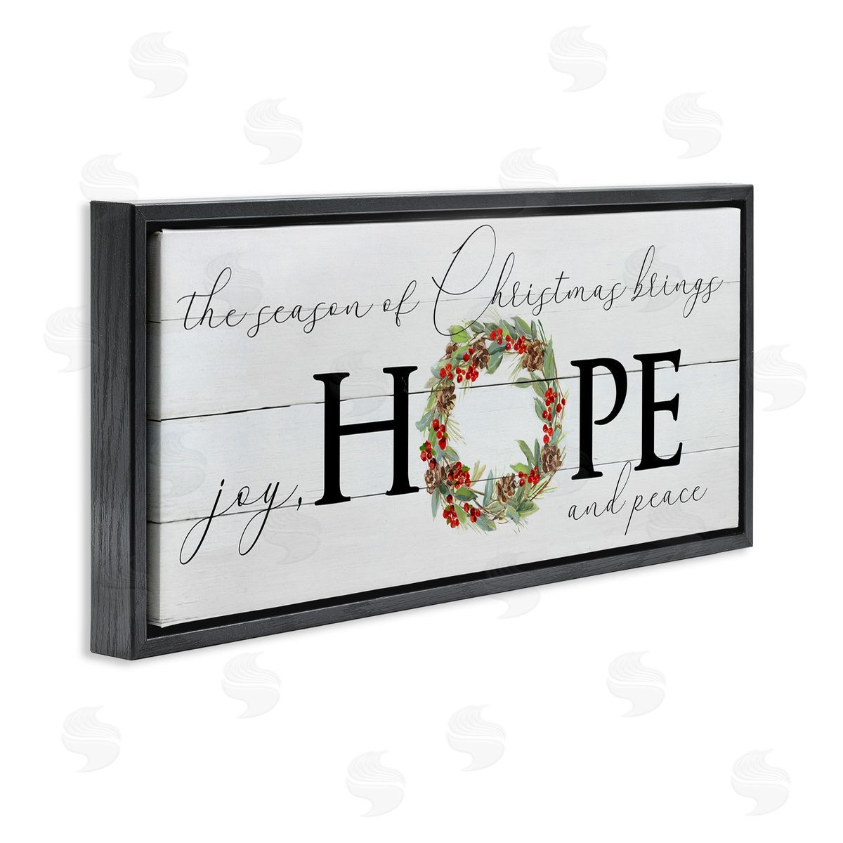 Sally Swatland Joy Hope & Peace Christmas Wreath Black Floating Frame Canvas Wall Art Print