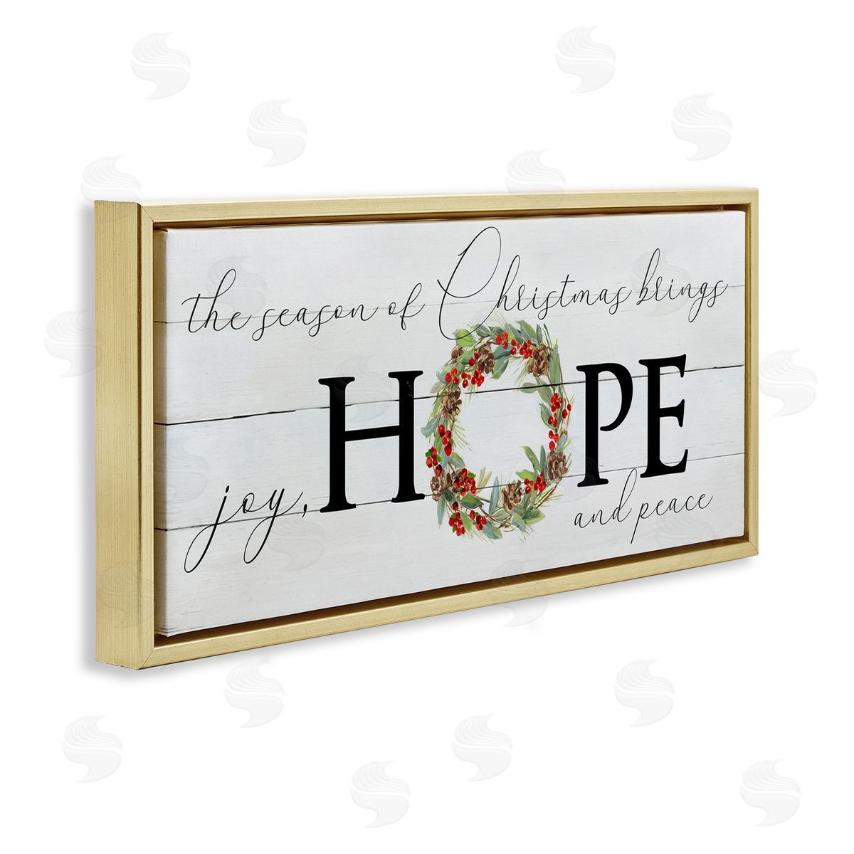 Sally Swatland Joy Hope & Peace Christmas Wreath Gold Floating Frame Canvas Wall Art Print