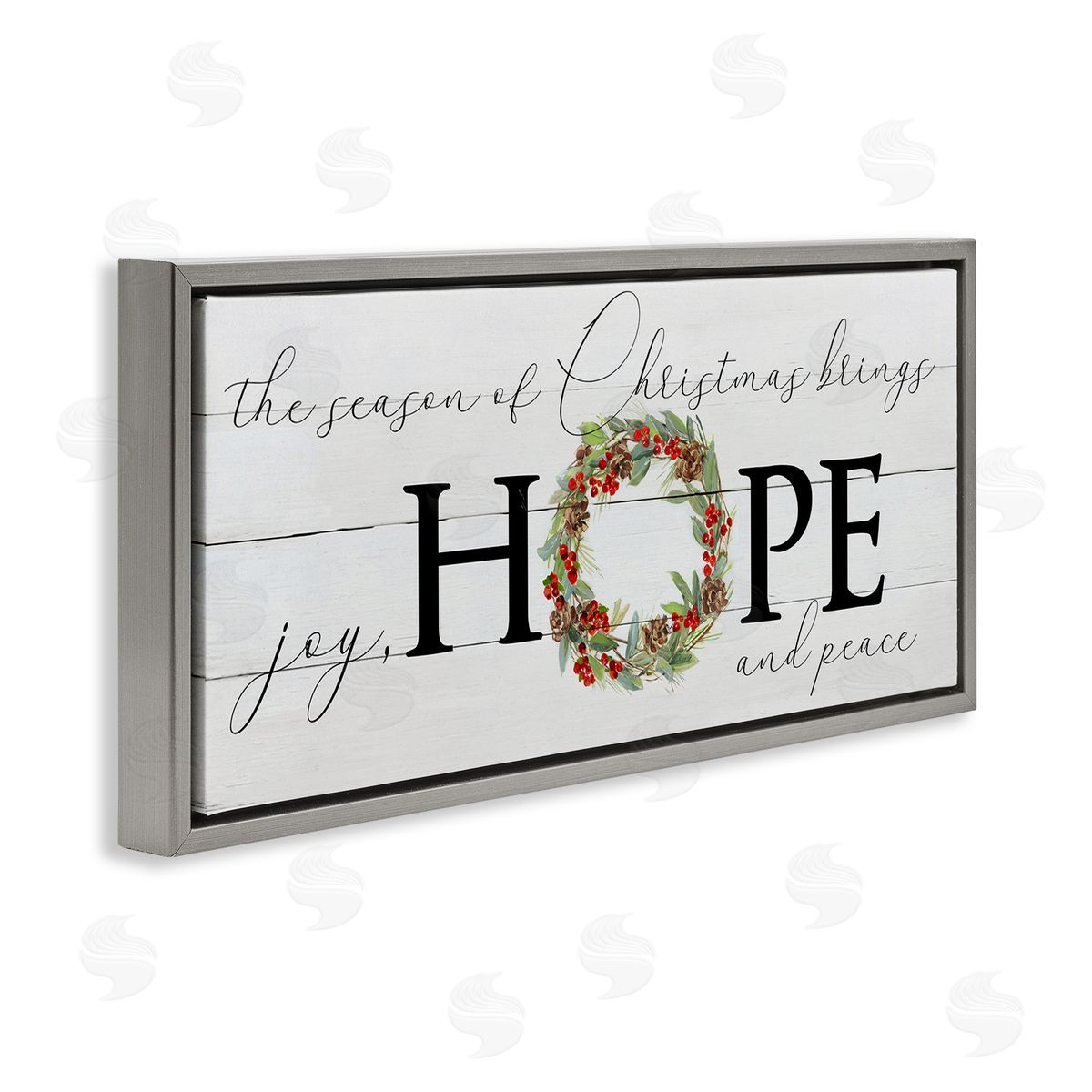 Sally Swatland Joy Hope & Peace Christmas Wreath Gray Floating Frame Canvas Wall Art Print