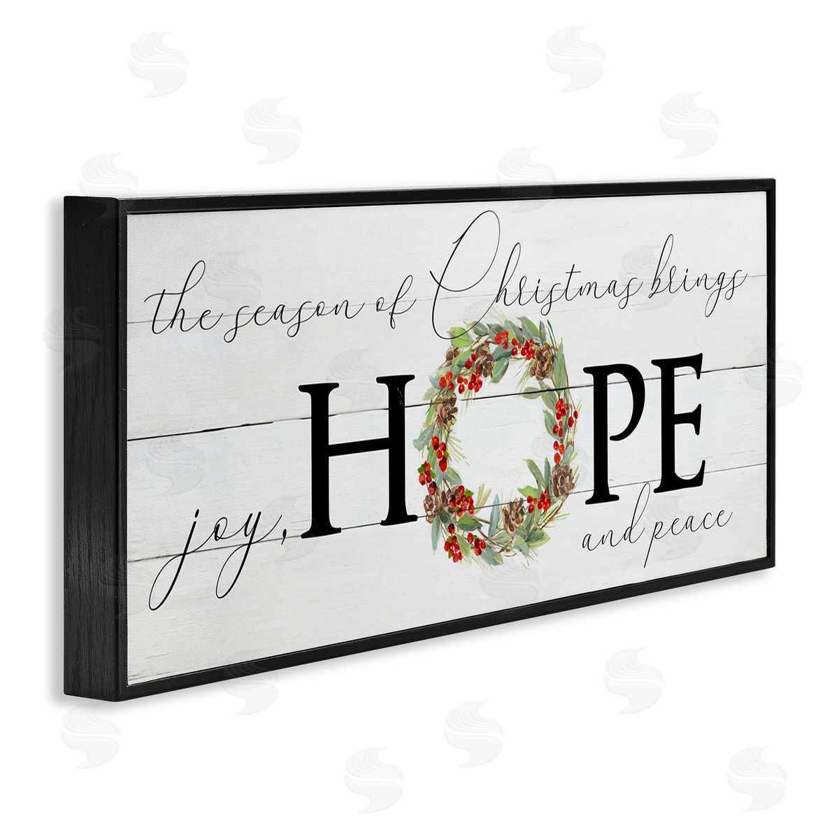 Sally Swatland Joy Hope & Peace Christmas Wreath Black Framed Glicee Wall Art Print