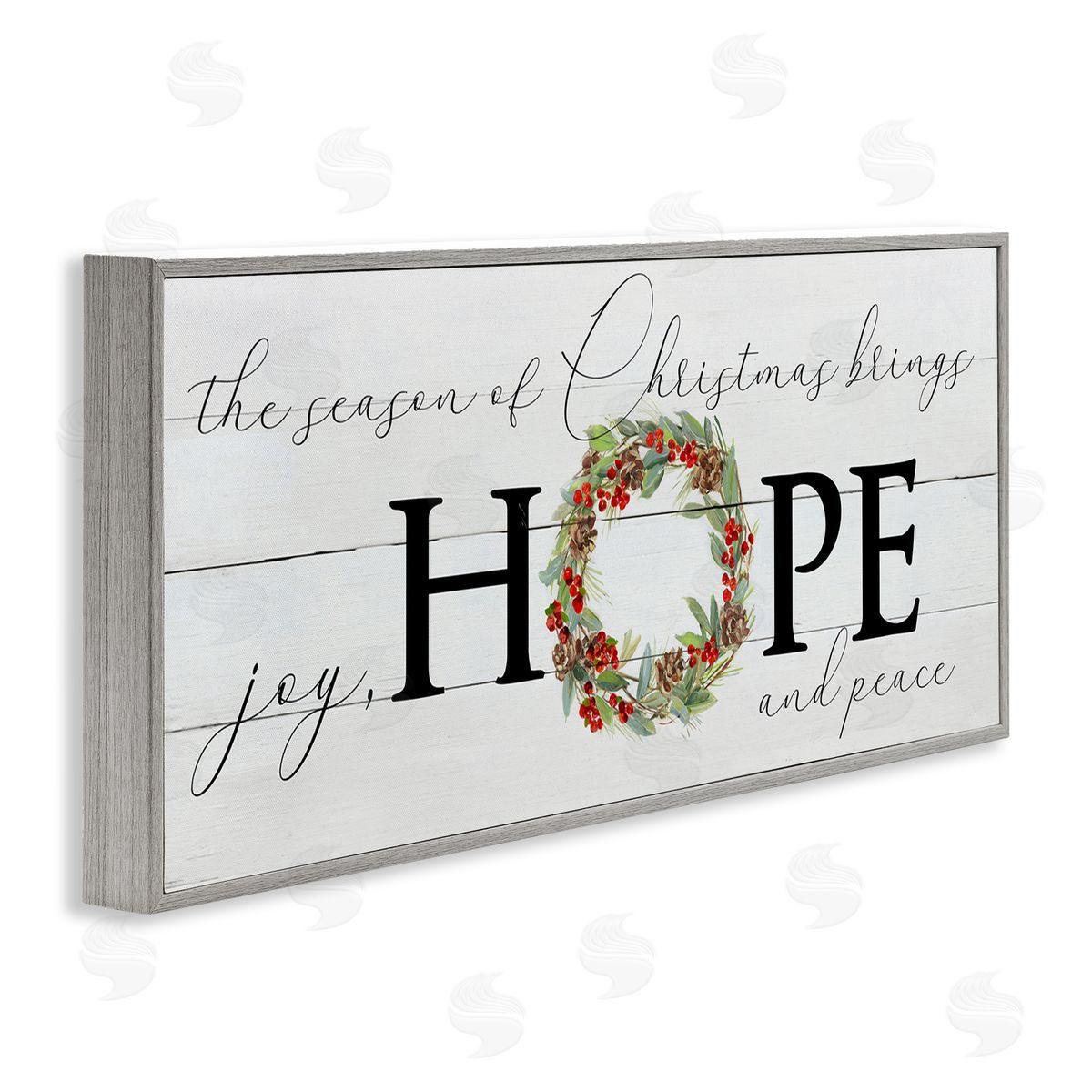 Sally Swatland Joy Hope & Peace Christmas Wreath Gray Framed Glicee Wall Art Print