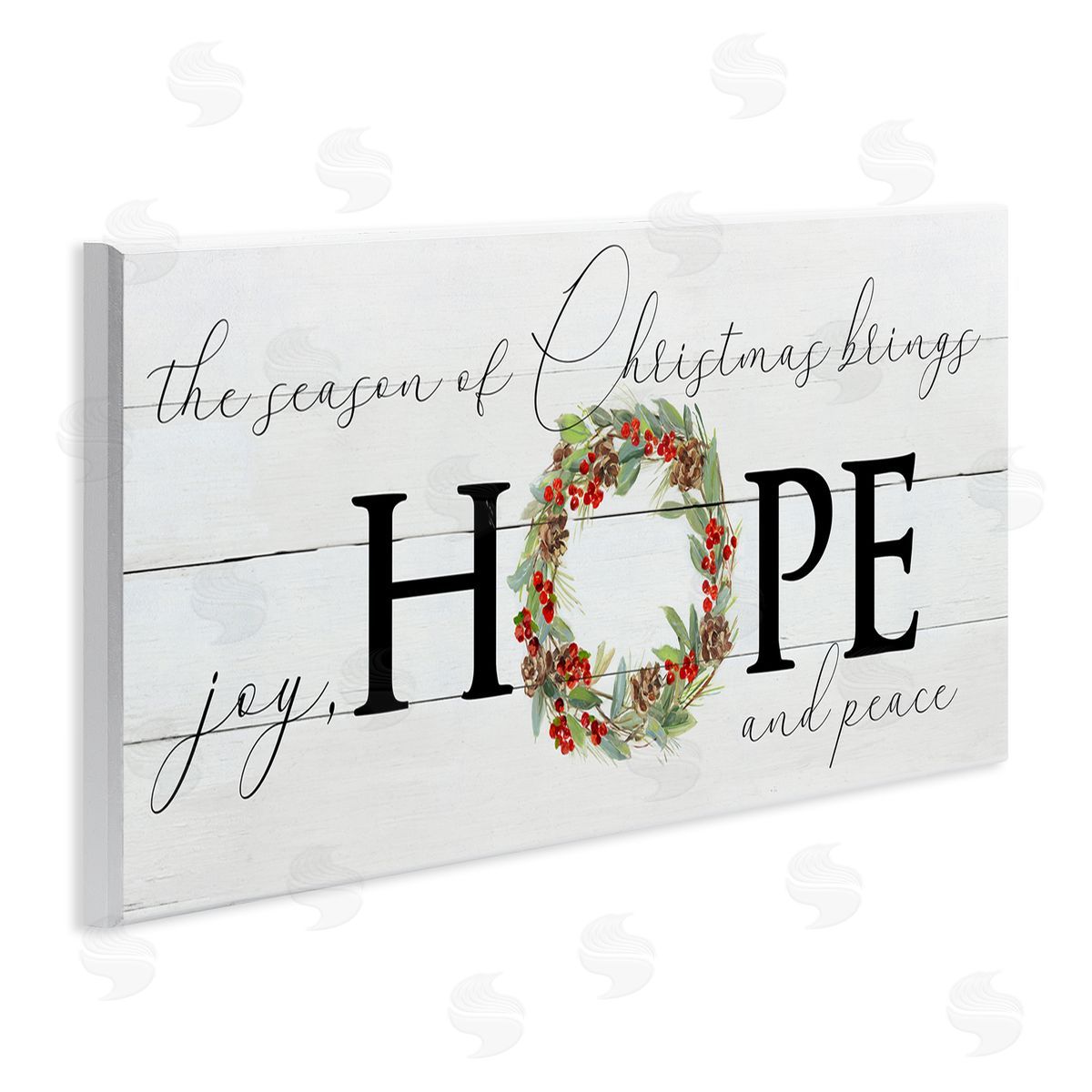 Sally Swatland Joy Hope & Peace Christmas Wreath Wooden Wall Plaque Art Print