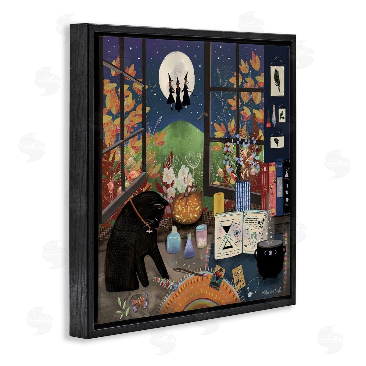 Jacqueline Wild Halloween Witches Autumn Moon Black Floating Frame Canvas Wall Art Print