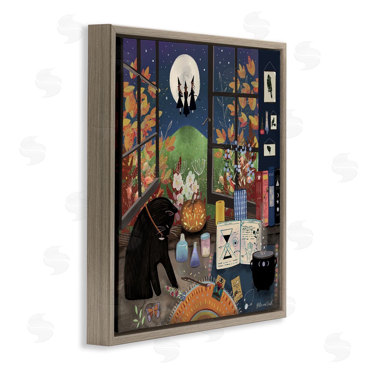 Jacqueline Wild Halloween Witches Autumn Moon Brown Floating Frame Canvas Wall Art Print