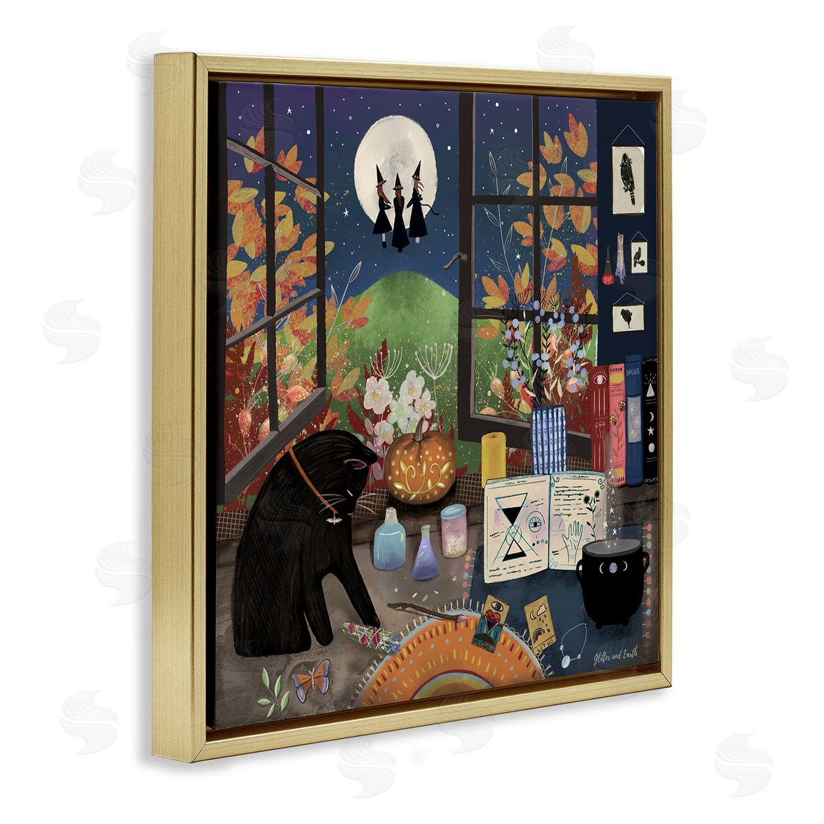 Jacqueline Wild Halloween Witches Autumn Moon Gold Floating Frame Canvas Wall Art Print