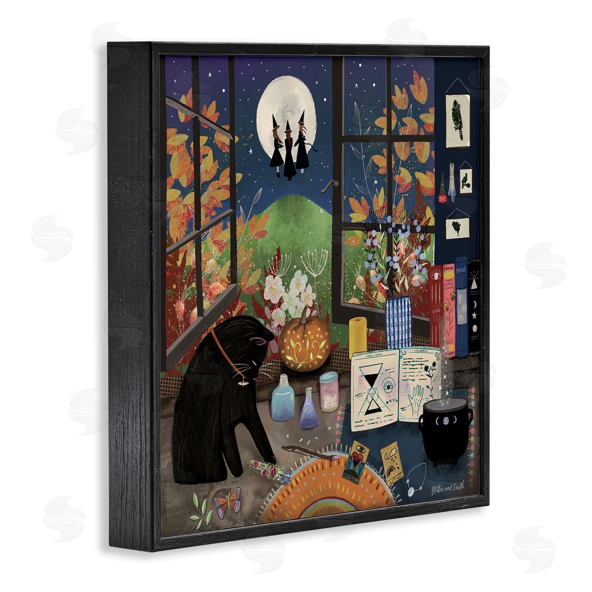 Jacqueline Wild Halloween Witches Autumn Moon Black Framed Glicee Wall Art Print