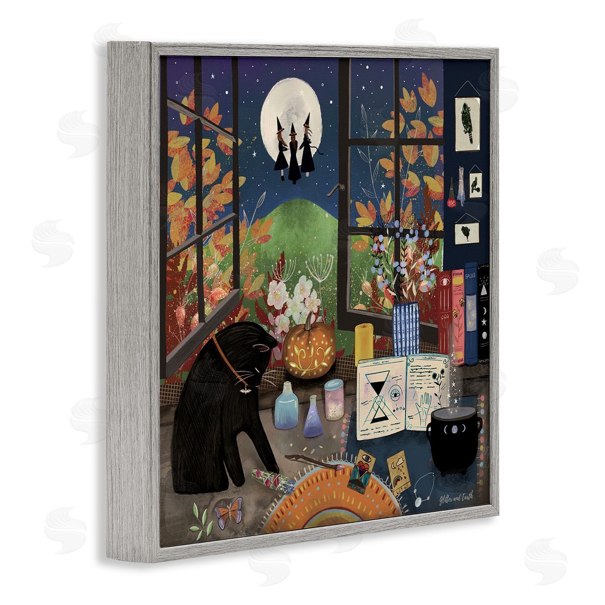 Jacqueline Wild Halloween Witches Autumn Moon Gray Framed Glicee Wall Art Print