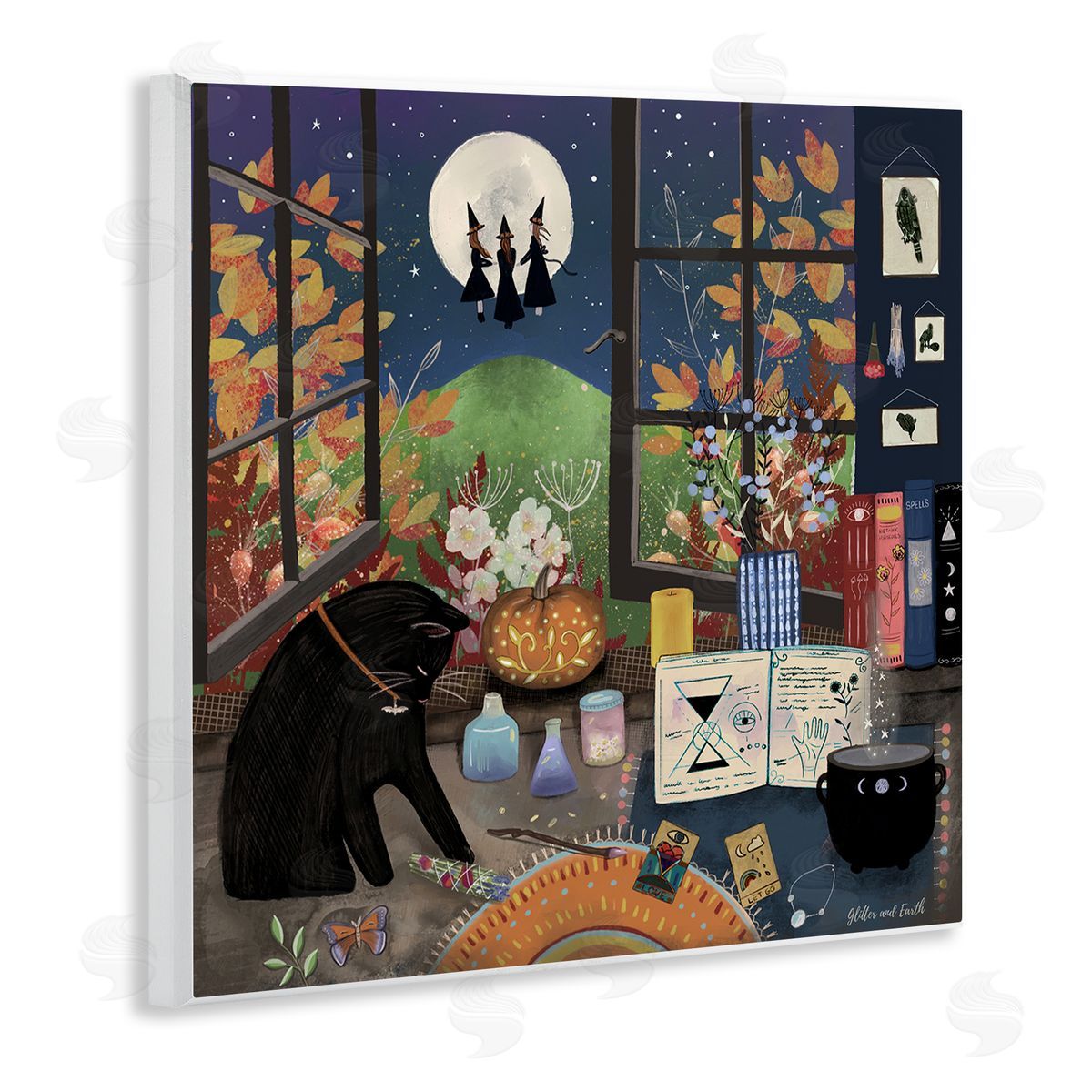 Jacqueline Wild Halloween Witches Autumn Moon Wooden Wall Plaque Art Print