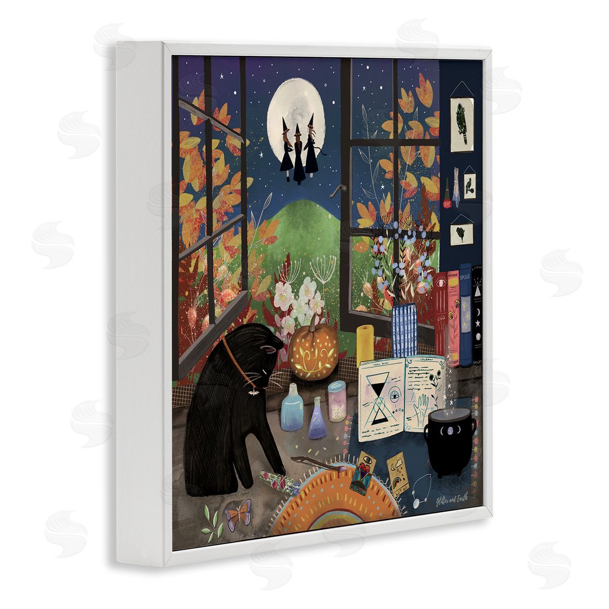 Jacqueline Wild Halloween Witches Autumn Moon White Framed Glicee Wall Art Print