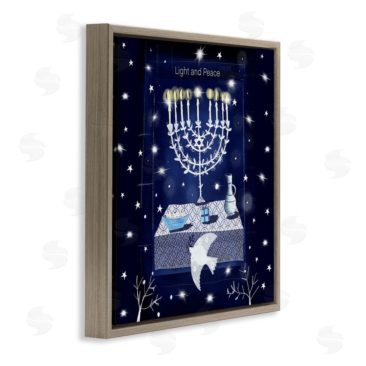 Susse Linton Light & Peace Menorah Stars Brown Floating Frame Canvas Wall Art Print