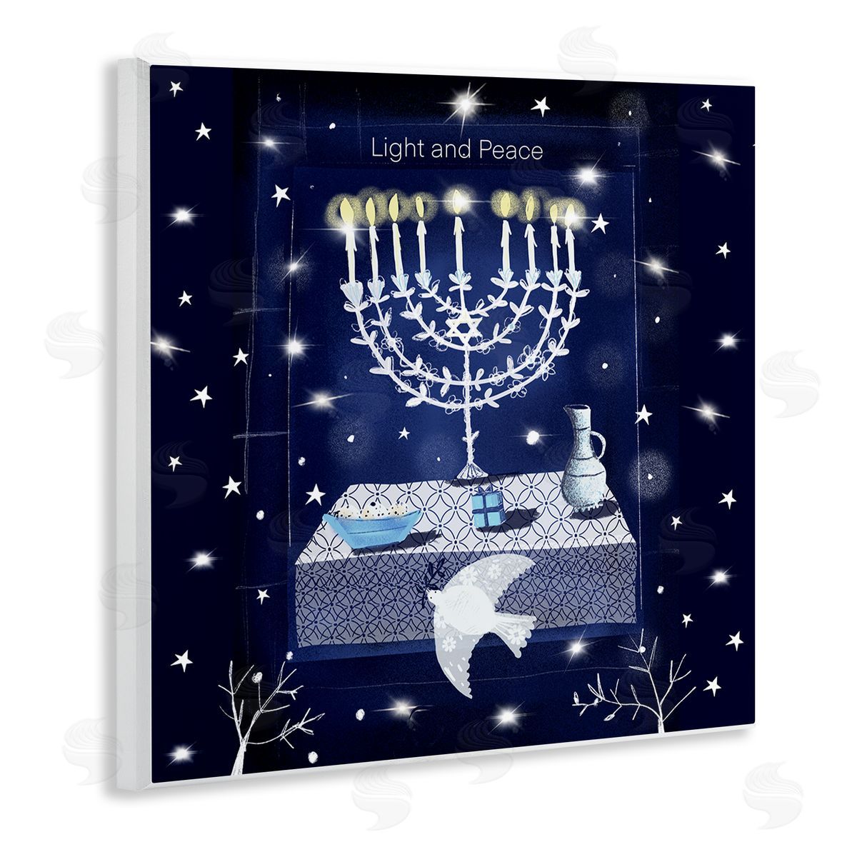 Susse Linton Light & Peace Menorah Stars Wooden Wall Plaque Art Print