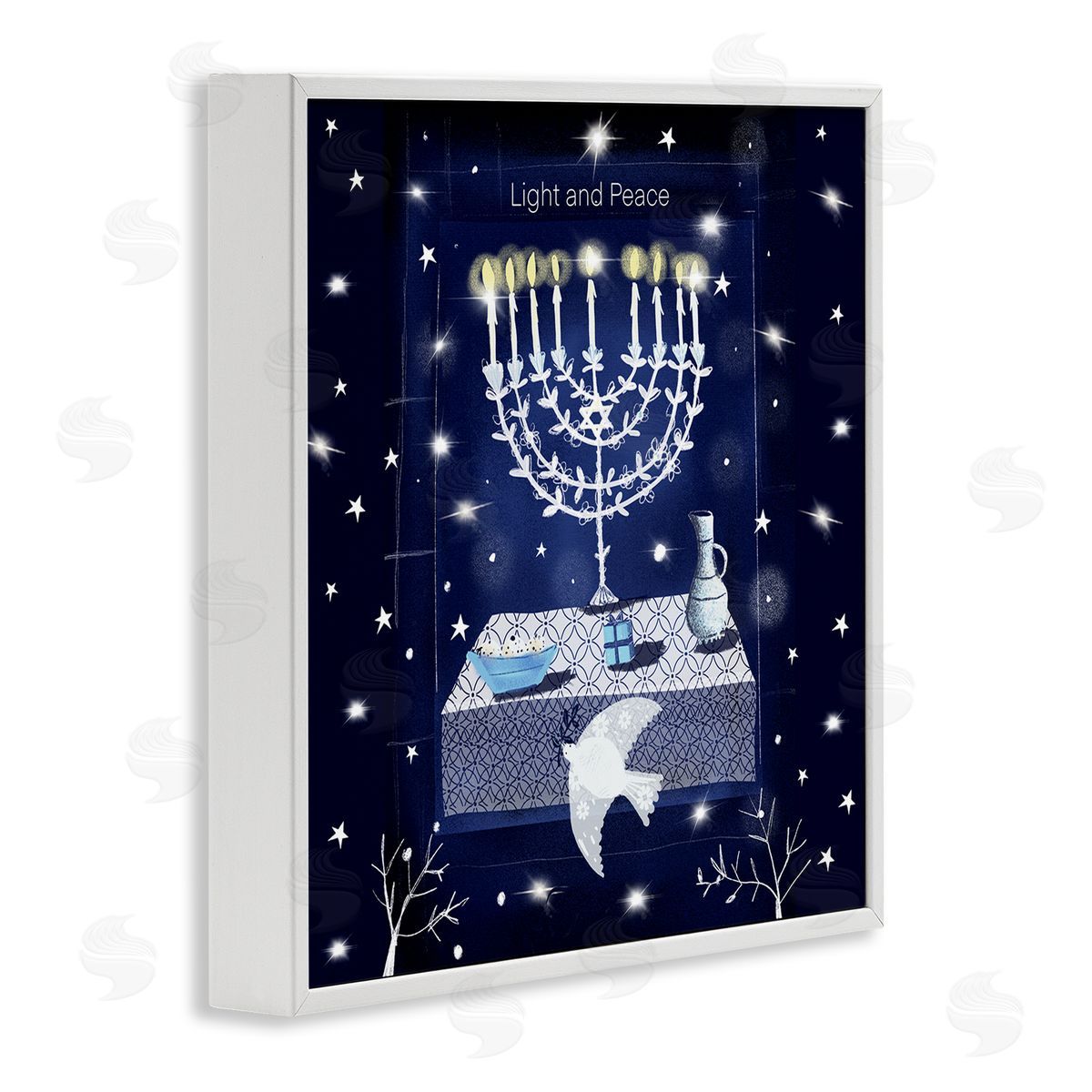 Susse Linton Light & Peace Menorah Stars White Framed Glicee Wall Art Print
