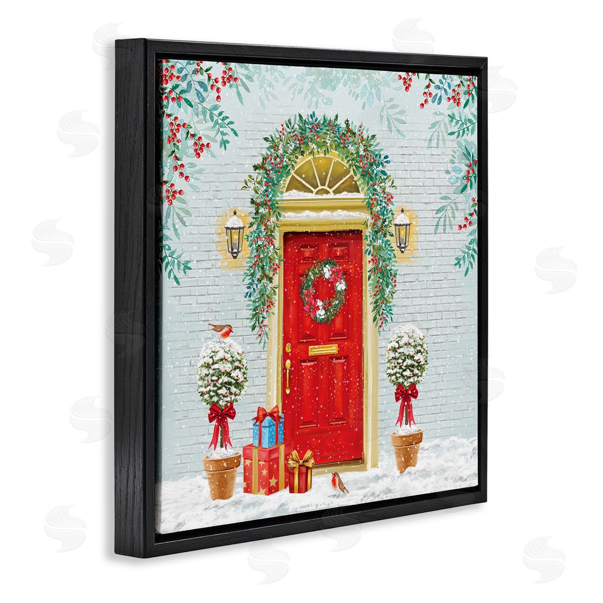 Jane Sunner Winter Doorway Christmas Gifts Black Floating Frame Canvas Wall Art Print