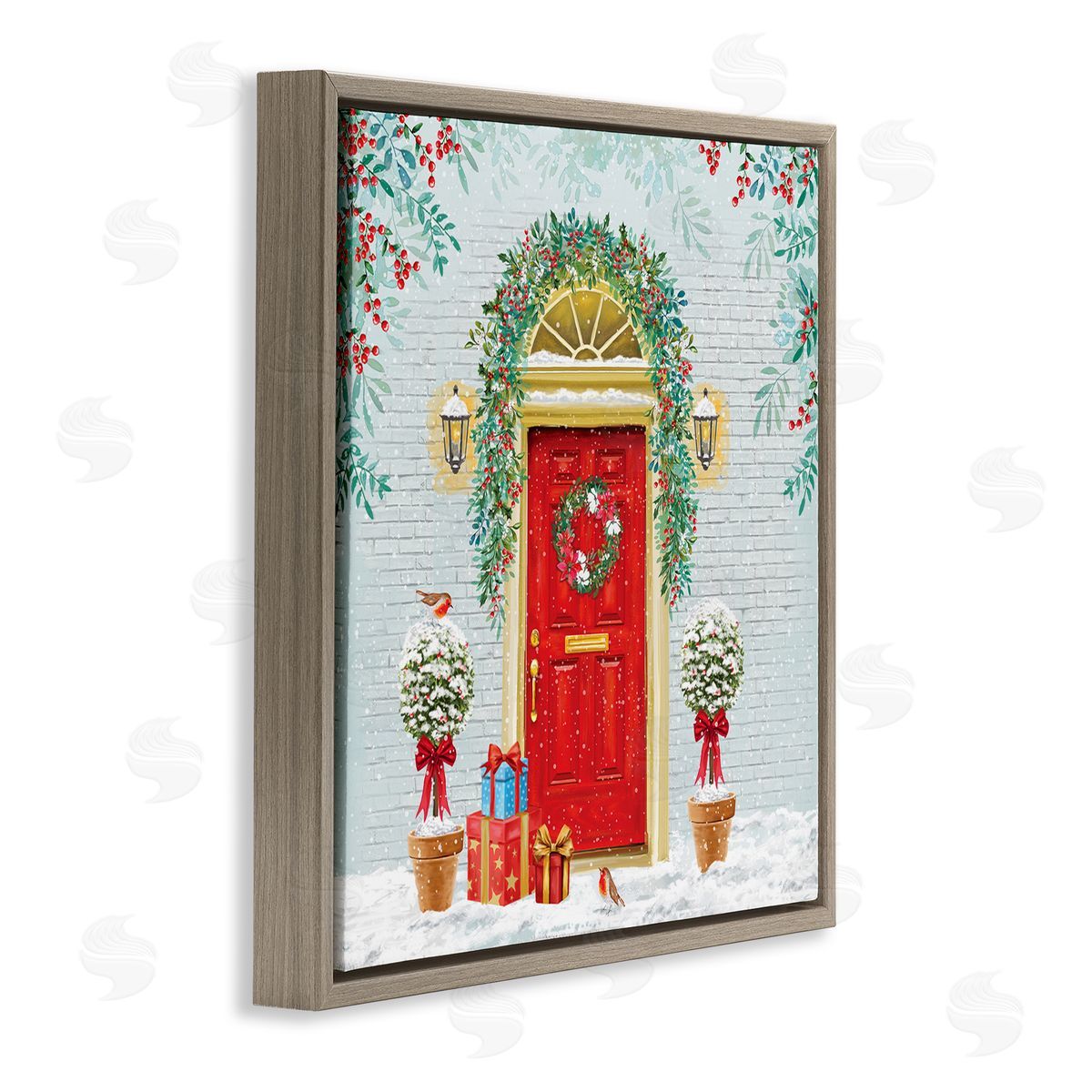 Jane Sunner Winter Doorway Christmas Gifts Brown Floating Frame Canvas Wall Art Print