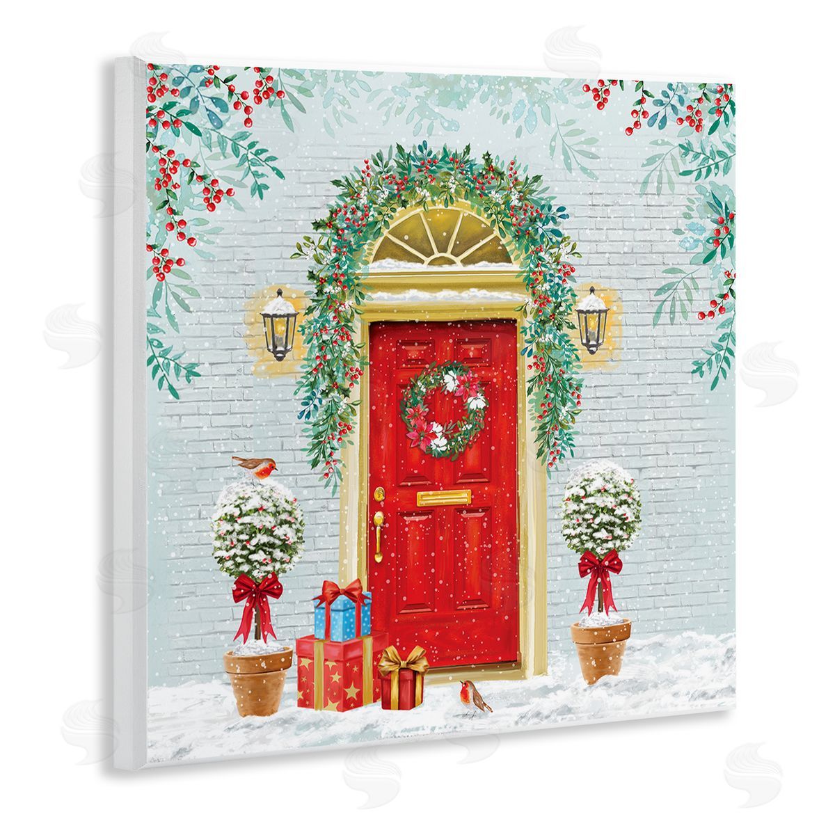 Jane Sunner Winter Doorway Christmas Gifts Wooden Wall Plaque Art Print