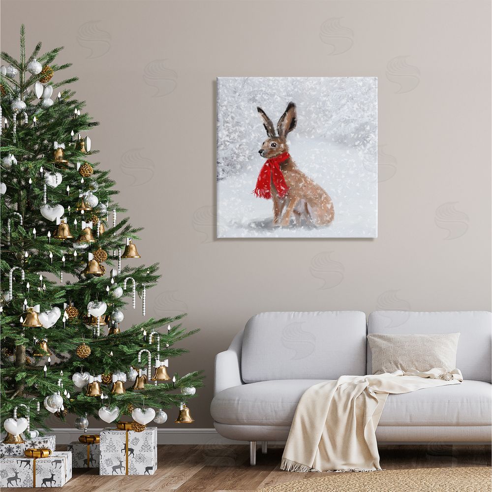 Lemon & Sugar Winter Rabbit Scarf Landscape Canvas Wall Art in Room