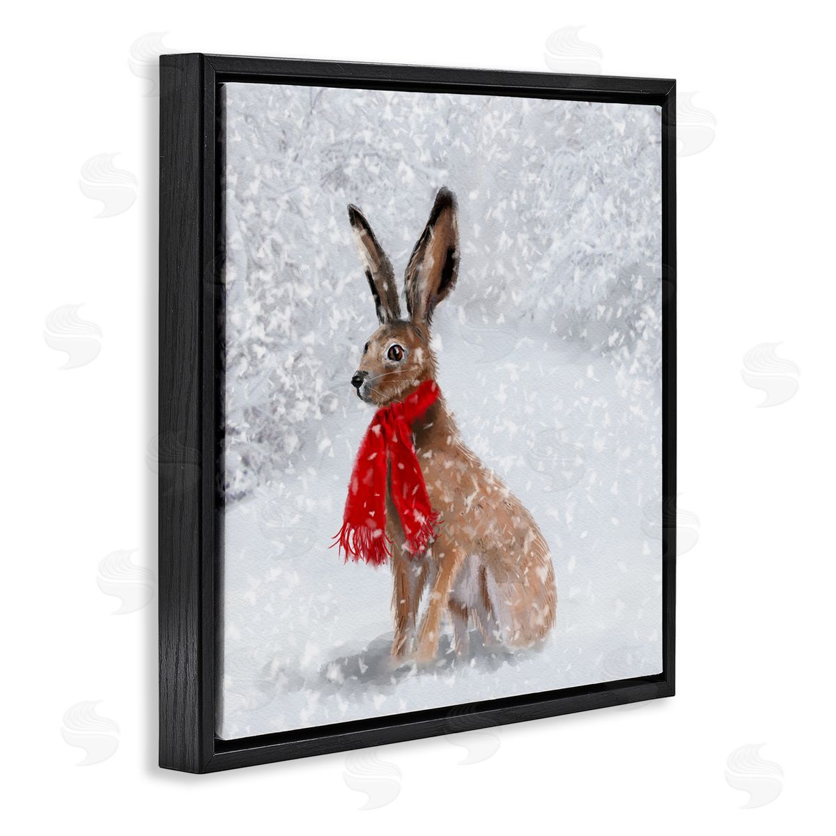 Lemon & Sugar Winter Rabbit Scarf Landscape Black Floating Frame Canvas Wall Art Print