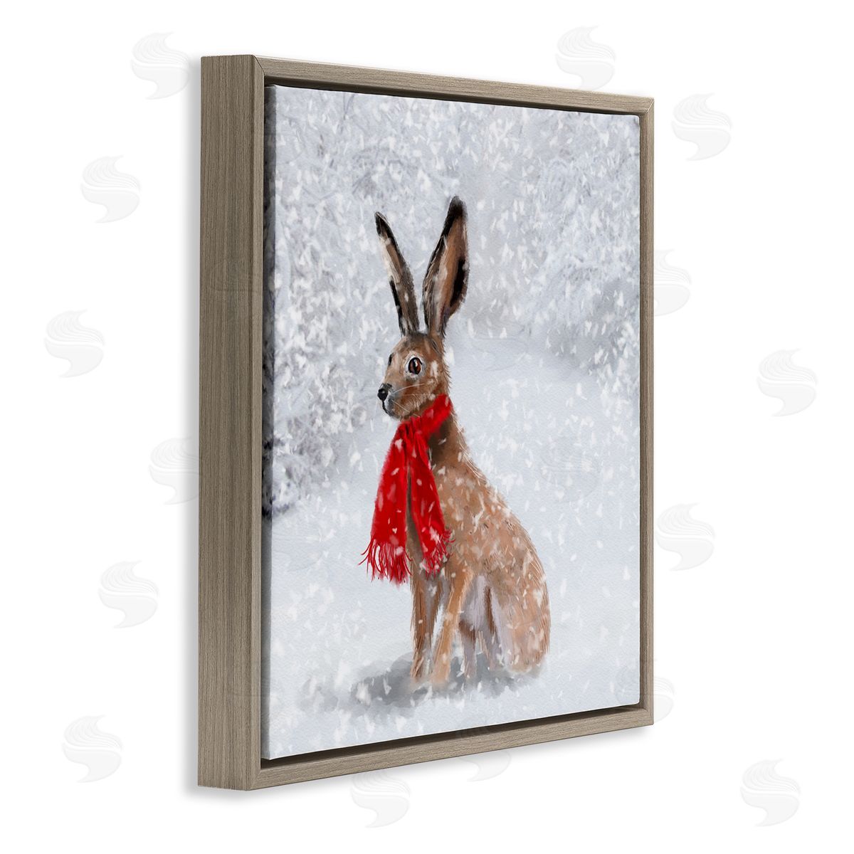 Lemon & Sugar Winter Rabbit Scarf Landscape Brown Floating Frame Canvas Wall Art Print