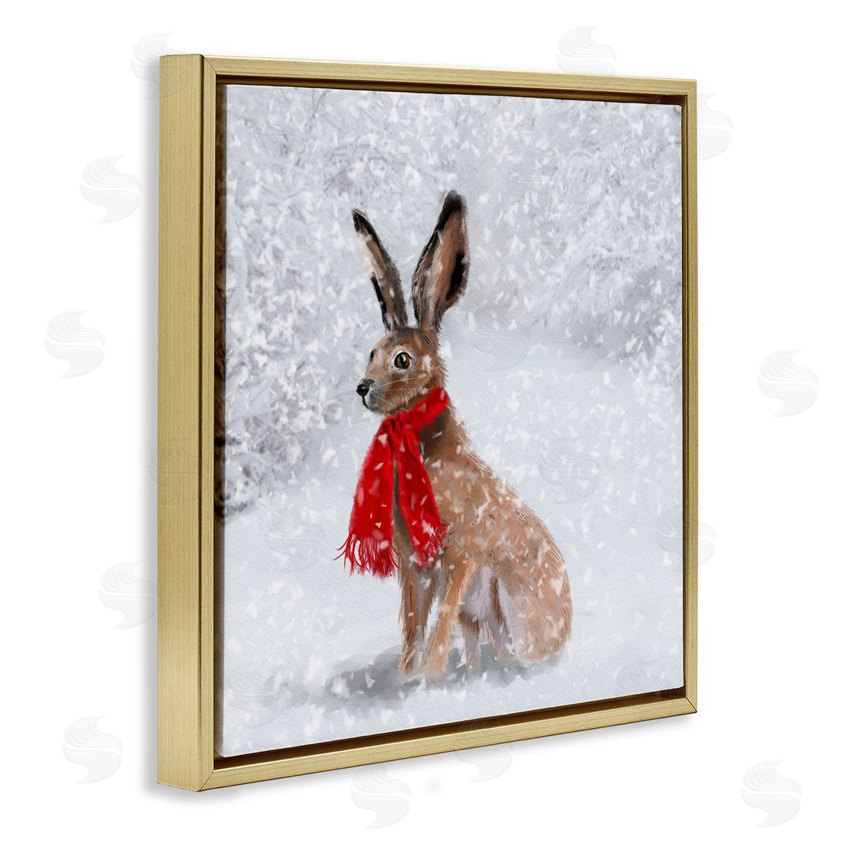 Lemon & Sugar Winter Rabbit Scarf Landscape Gold Floating Frame Canvas Wall Art Print