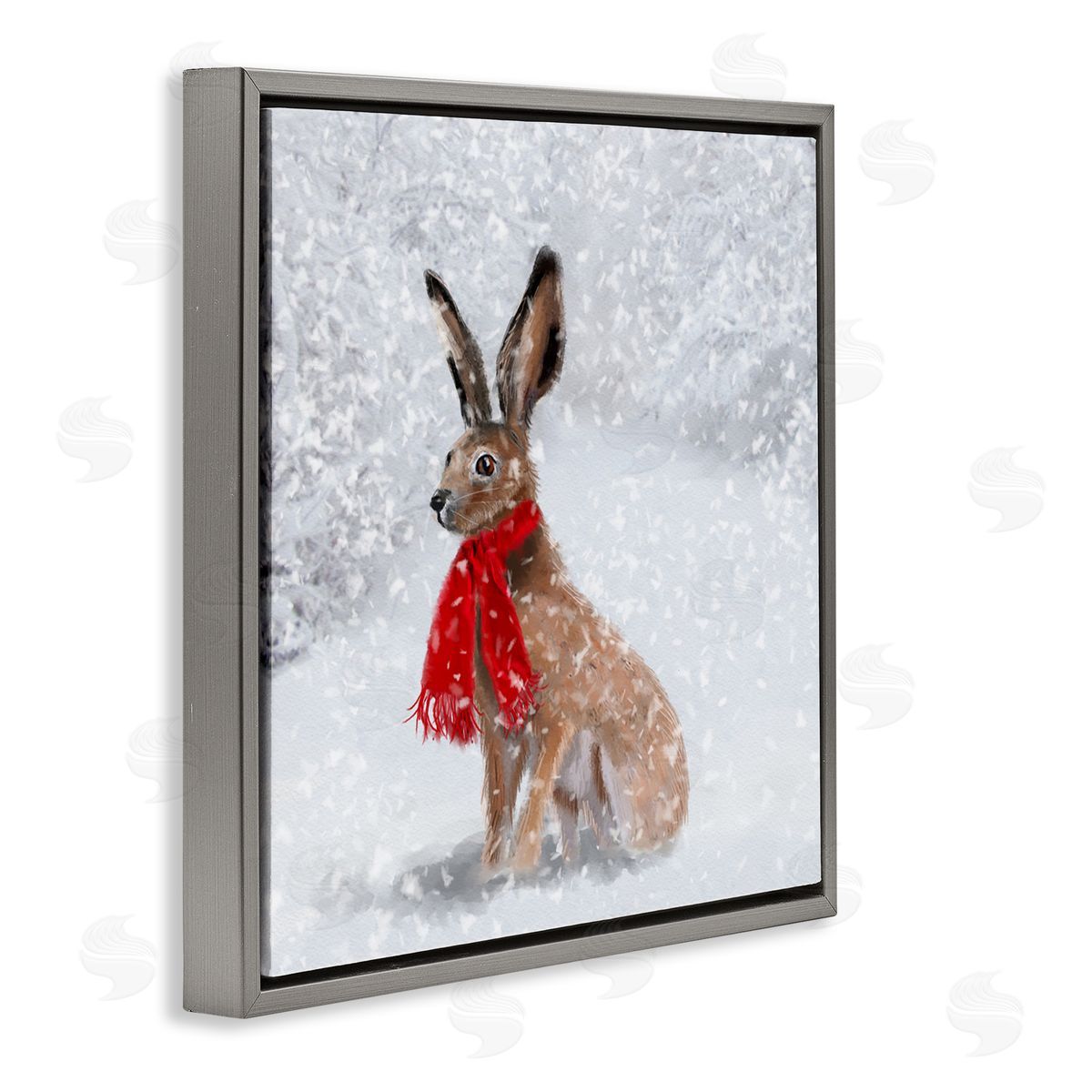 Lemon & Sugar Winter Rabbit Scarf Landscape Gray Floating Frame Canvas Wall Art Print