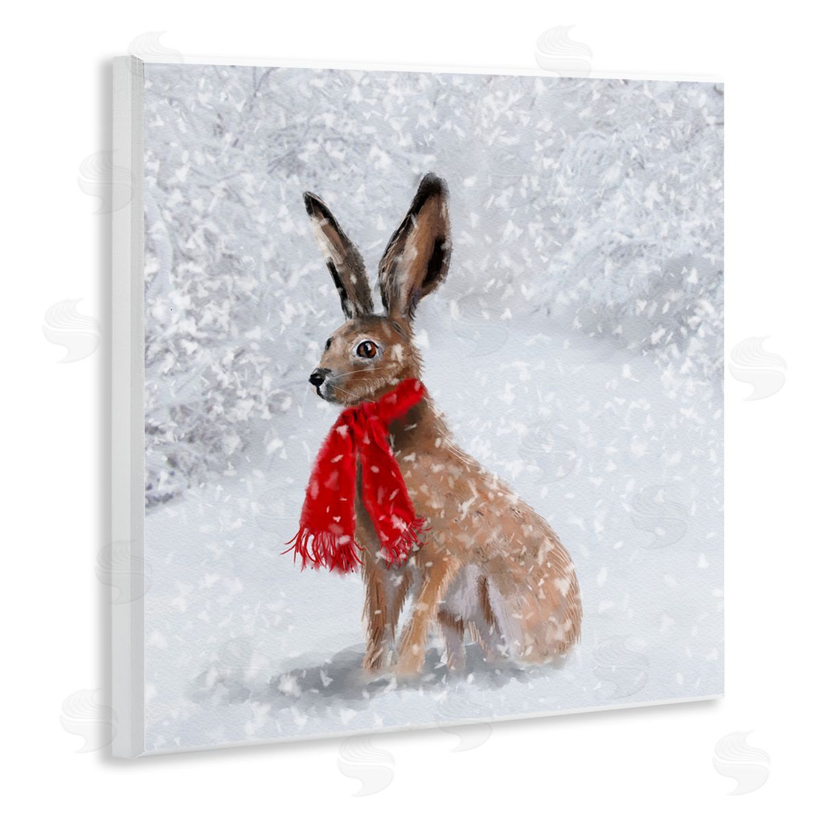 Lemon & Sugar Winter Rabbit Scarf Landscape Wooden Wall Plaque Art Print