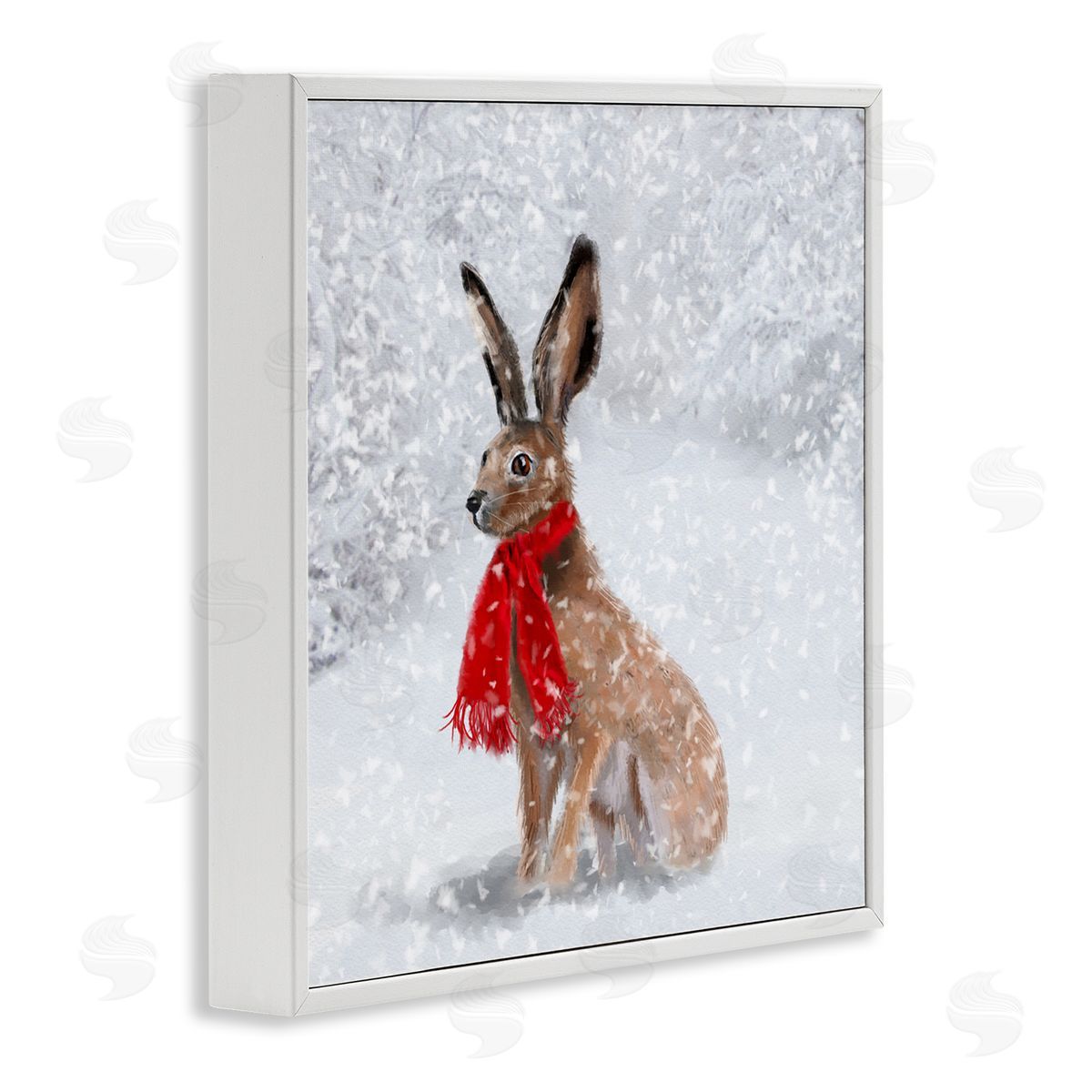 Lemon & Sugar Winter Rabbit Scarf Landscape White Framed Glicee Wall Art Print