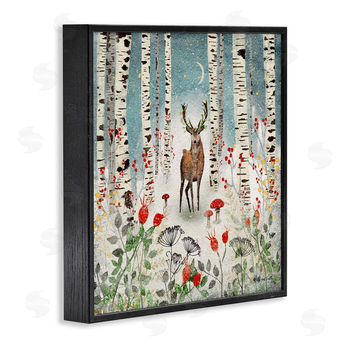 Jacqueline Wild Deer In Nighttime Birch Forest Black Framed Glicee Wall Art Print