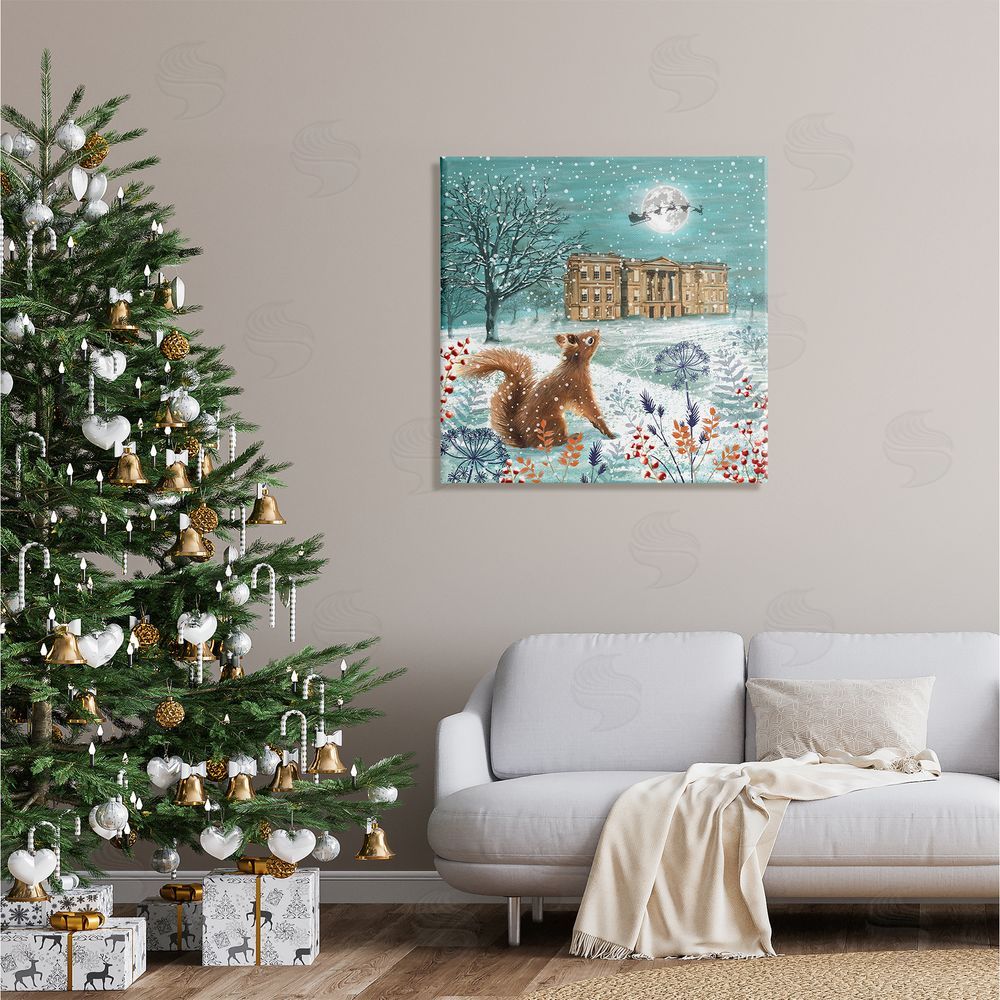 Jane Sunner Squirrel Watching Santa Claus Canvas Wall Art in Room